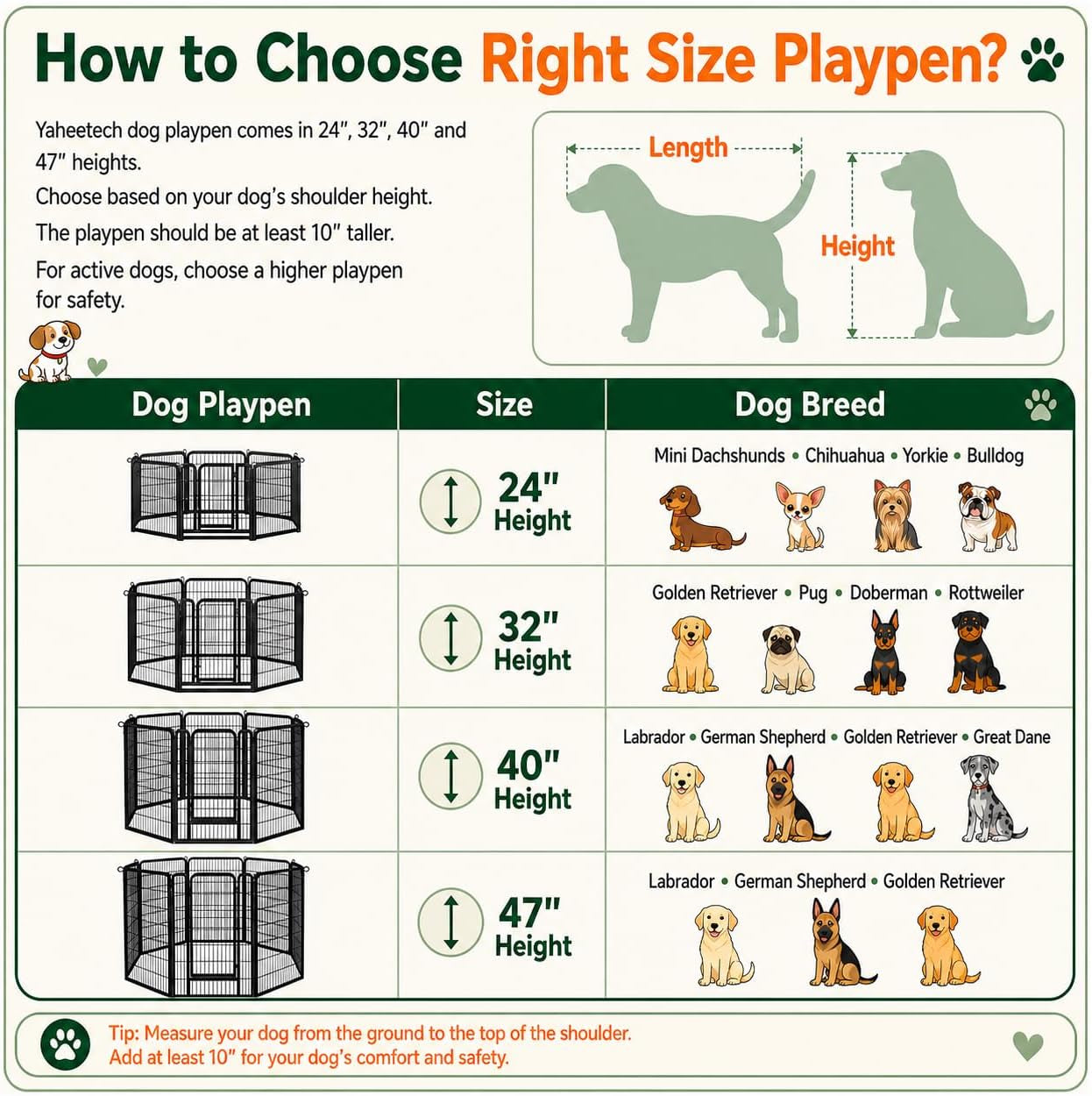 Dog Playpen 24In 16 Panels Pet Fence for Indoor Yard RV Camping