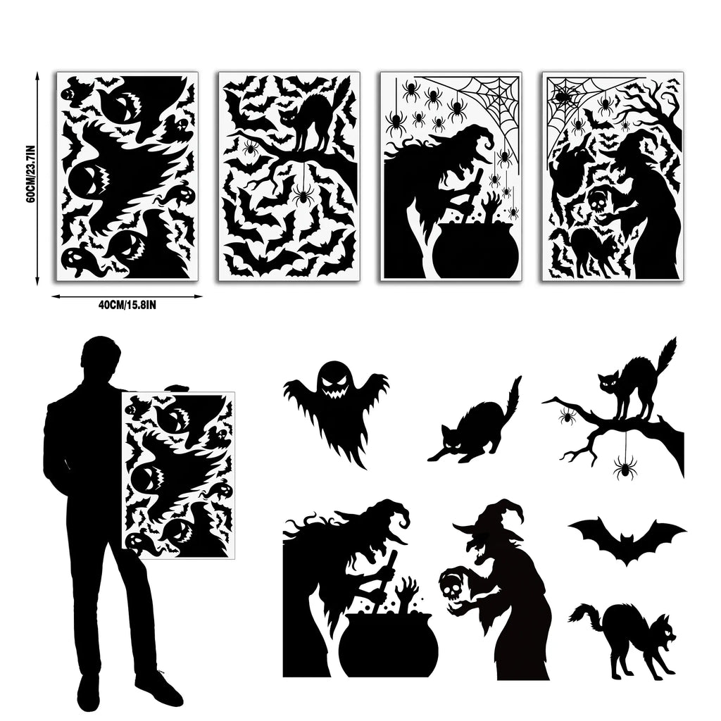 Get Spooky with Our 4-Sheet Halloween Window Clings! Perfect Witch Silhouettes for Your Home Décor and Parties! 🎃👻✨