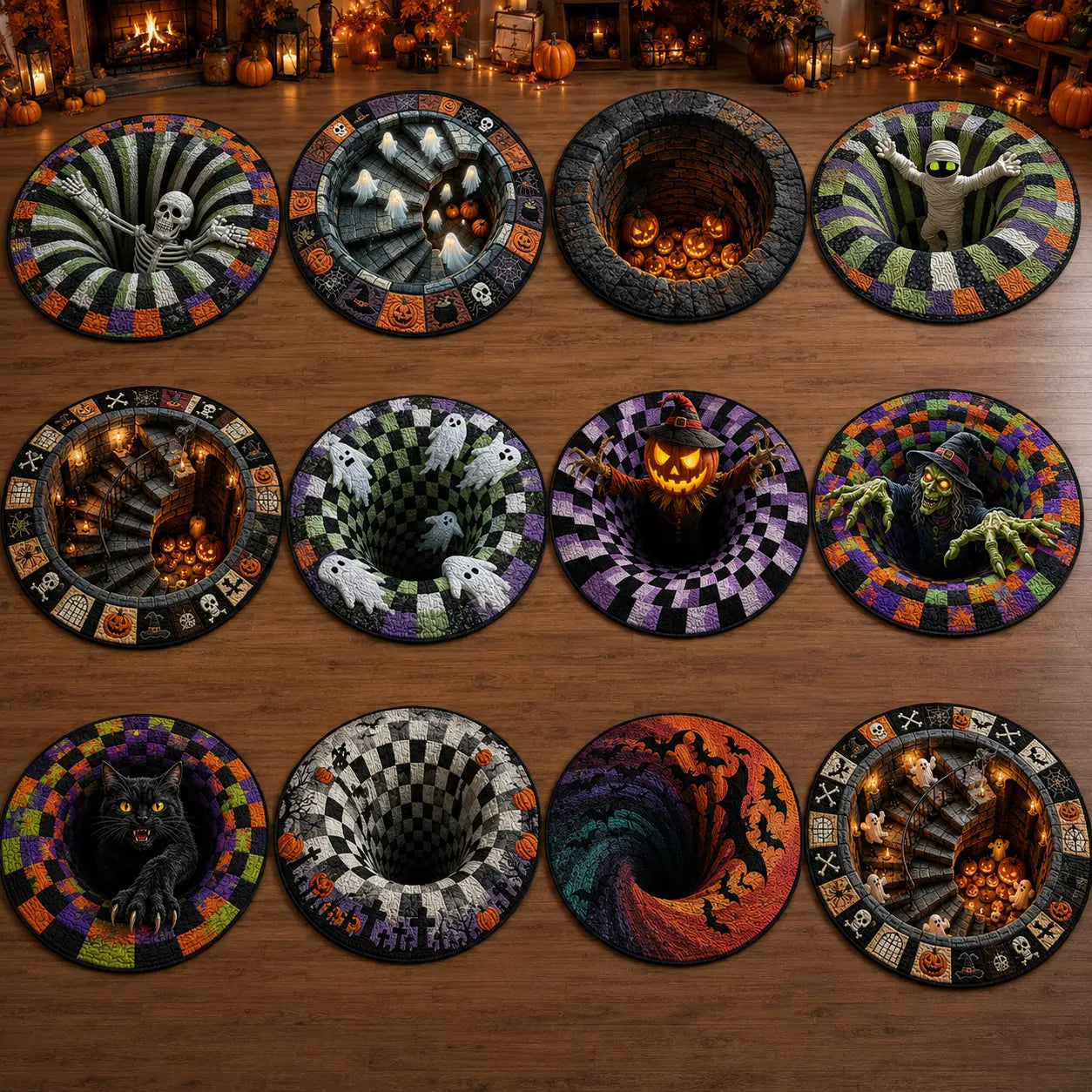 Get Spooky with Our 3D Skeleton Vortex Halloween Rug! Perfect for Your Living Room, Kitchen, or Bathroom! 🎃🕷️✨