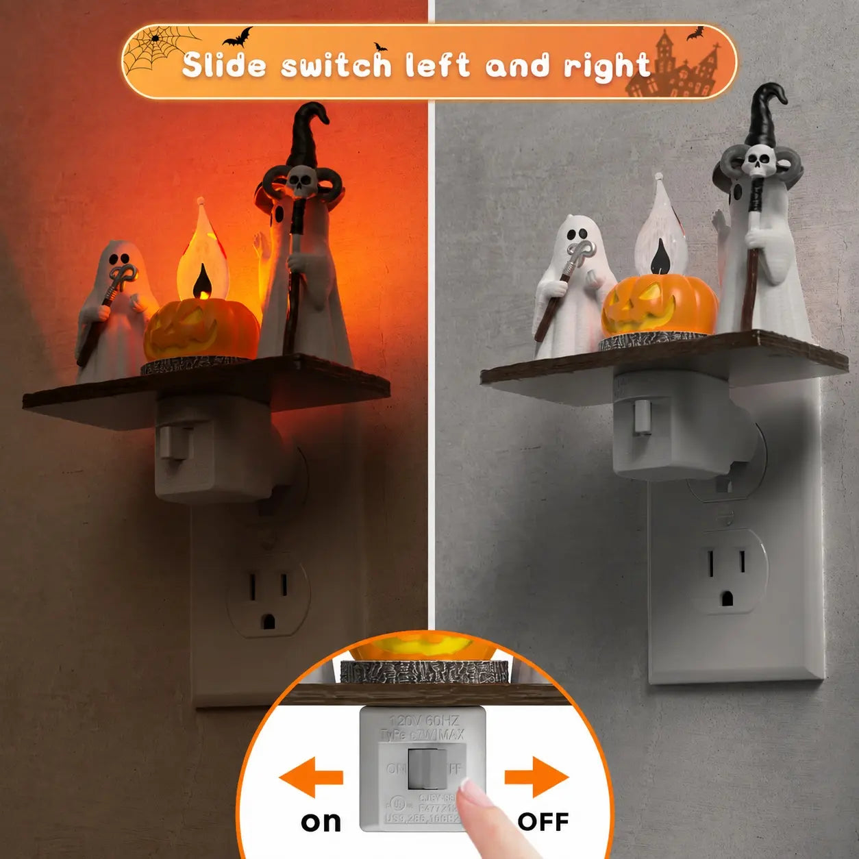 DORESSHOP Halloween Night Light, Ghost Campfire Nightlight Gift, Campfire Flickering Night Lights Plug into Wall, Halloween Decorations for Kids Adults