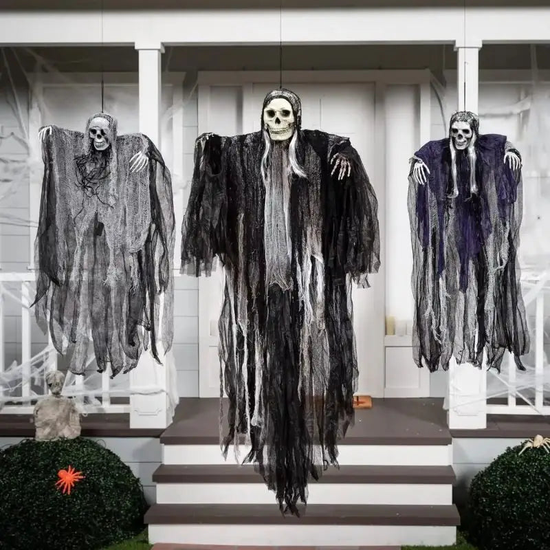 Spook Up Your Halloween with Hanging Skeleton Ghosts & Grim Reapers! 🎃👻 Sound-Controlled, Light-Up Decorations for Your Outdoor Haunt!