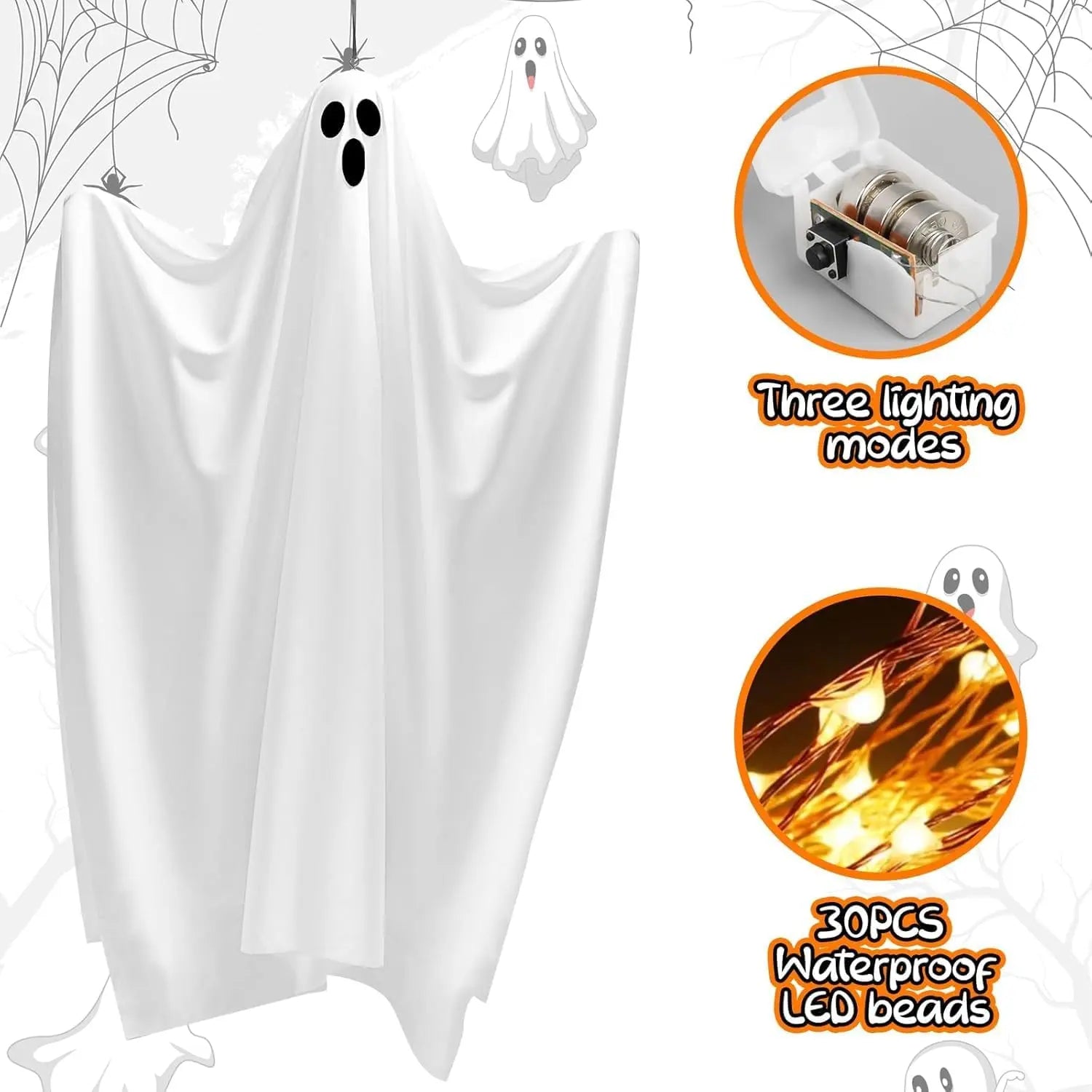 Lifnatty 2-Pack Light-Up Hanging Ghost Halloween Decorations, Battery-Operated Indoor-Outdoor Home Improvement Lanterns for Porch, Haunted House Parties