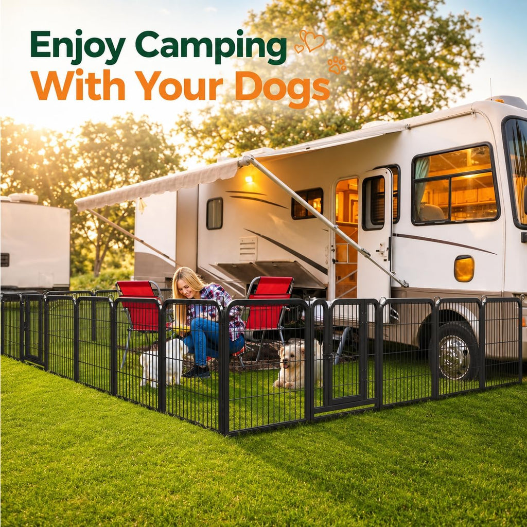 Dog Playpen 24In 16 Panels Pet Fence for Indoor Yard RV Camping