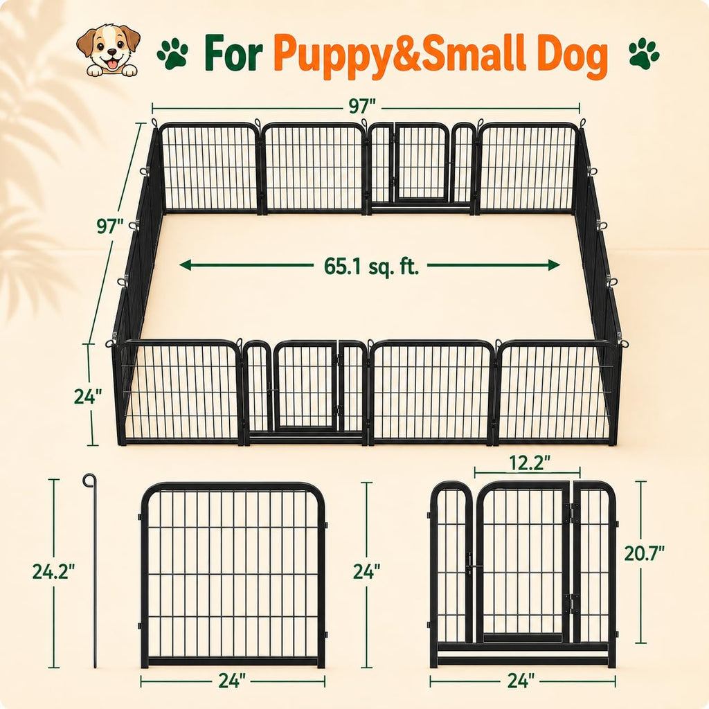 Dog Playpen 24In 16 Panels Pet Fence for Indoor Yard RV Camping