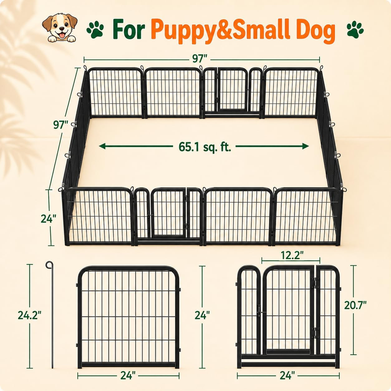 Dog Playpen 24In 16 Panels Pet Fence for Indoor Yard RV Camping