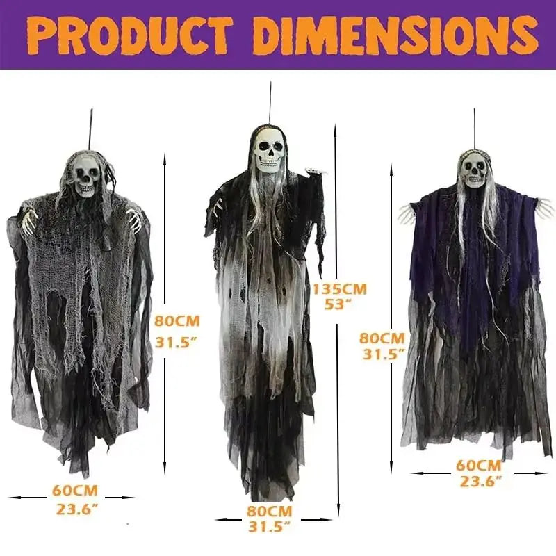 Spook Up Your Halloween with Hanging Skeleton Ghosts & Grim Reapers! 🎃👻 Sound-Controlled, Light-Up Decorations for Your Outdoor Haunt!