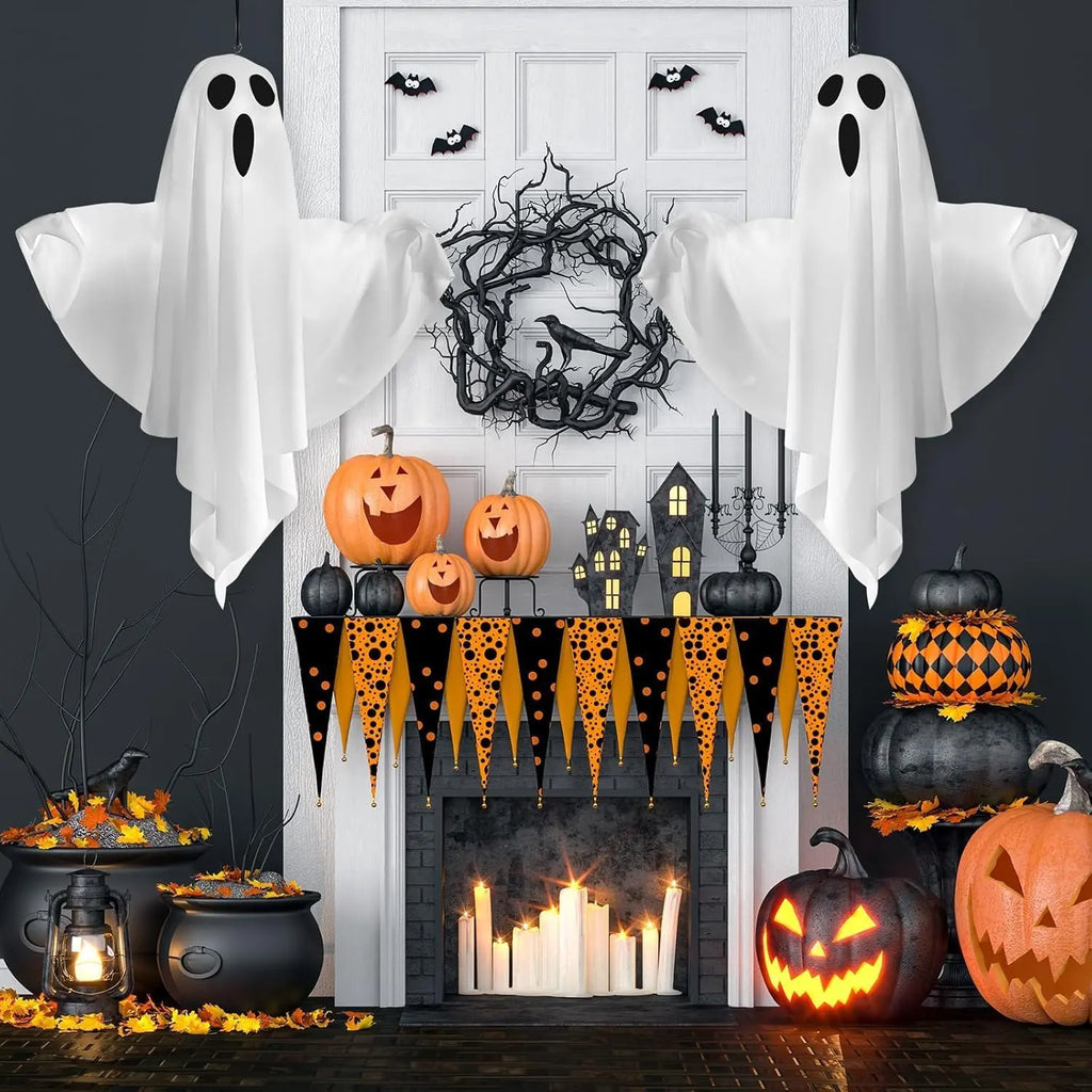 Lifnatty 2-Pack Light-Up Hanging Ghost Halloween Decorations, Battery-Operated Indoor-Outdoor Home Improvement Lanterns for Porch, Haunted House Parties