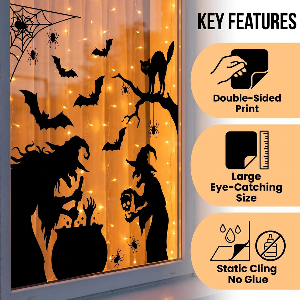 Get Spooky with Our 4-Sheet Halloween Window Clings! Perfect Witch Silhouettes for Your Home Décor and Parties! 🎃👻✨