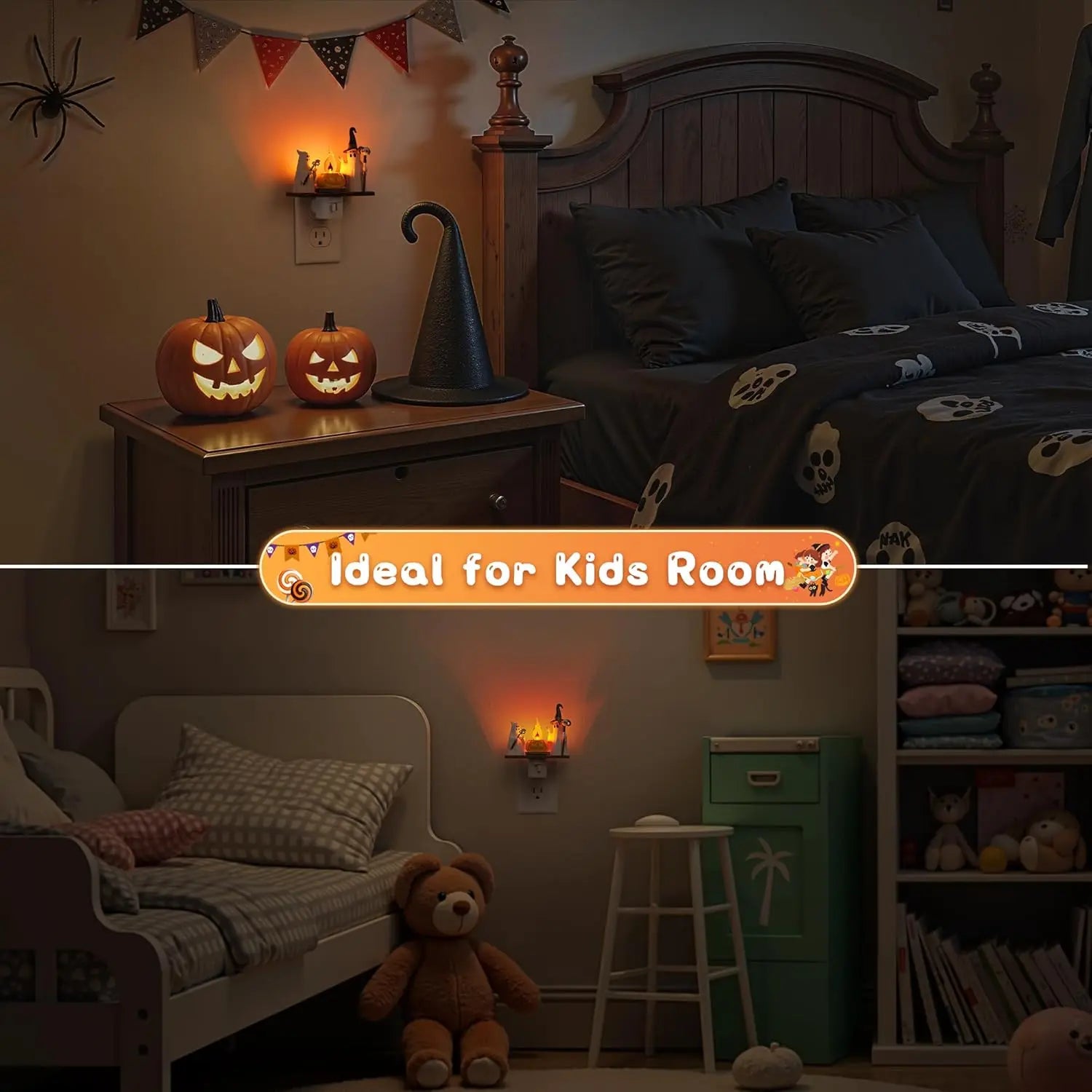 DORESSHOP Halloween Night Light, Ghost Campfire Nightlight Gift, Campfire Flickering Night Lights Plug into Wall, Halloween Decorations for Kids Adults