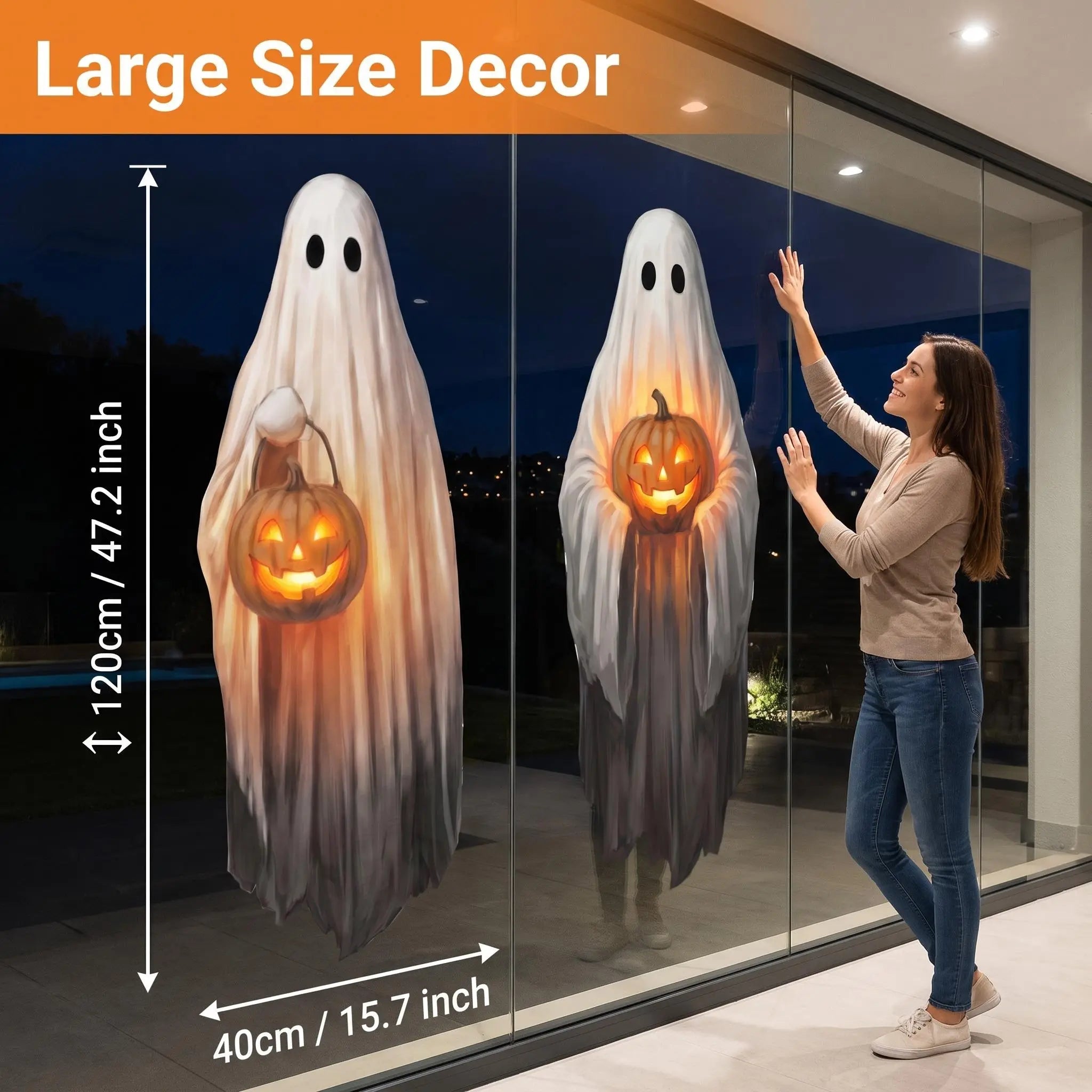 Get Your Spooky On with Our Big Smooth Ghost Window Clings! Perfect for Indoor & Outdoor Halloween Decor! 🎃👻 #HalloweenVibes #SpookySeason