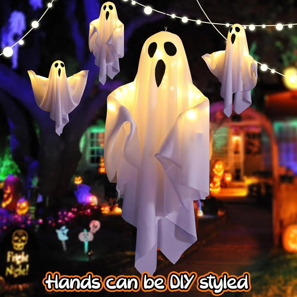 Lifnatty 2-Pack Light-Up Hanging Ghost Halloween Decorations, Battery-Operated Indoor-Outdoor Home Improvement Lanterns for Porch, Haunted House Parties