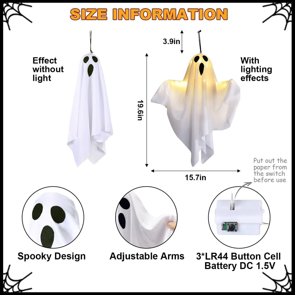 Lifnatty 2-Pack Light-Up Hanging Ghost Halloween Decorations, Battery-Operated Indoor-Outdoor Home Improvement Lanterns for Porch, Haunted House Parties