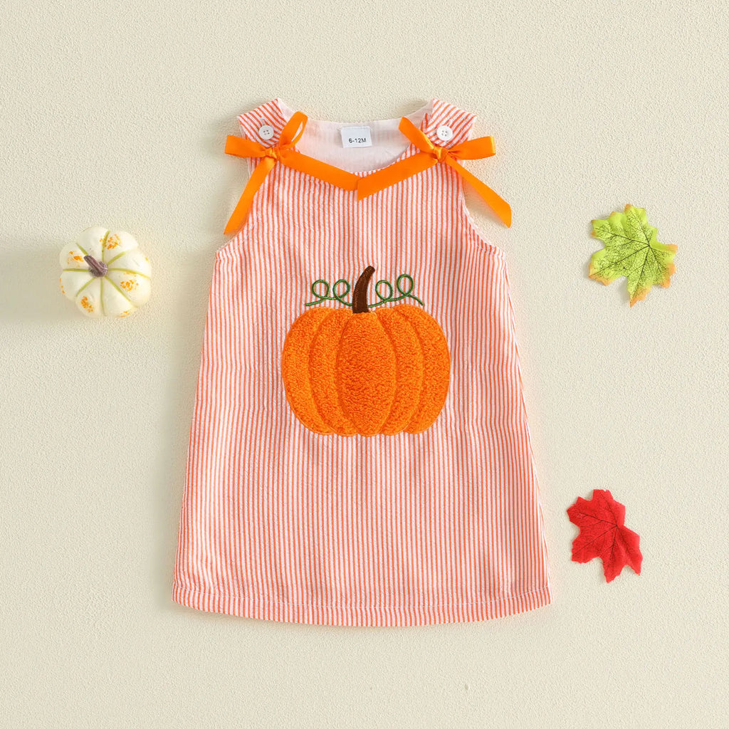 Adorable Halloween Dress for Your Little Princess! 🎃👗 Perfect Striped Pumpkin Style for Toddlers 6M-4T with Cute Bows! 🍂✨
