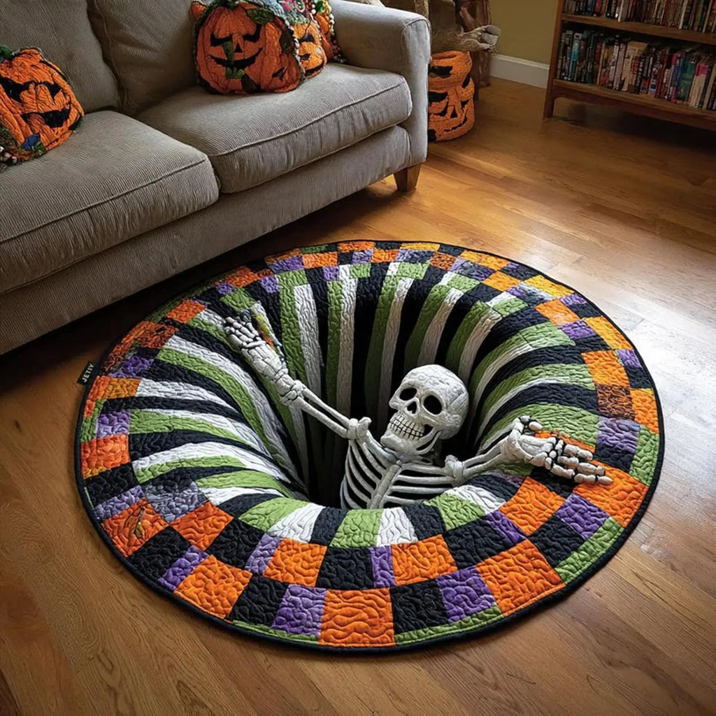 Get Spooky with Our 3D Skeleton Vortex Halloween Rug! Perfect for Your Living Room, Kitchen, or Bathroom! 🎃🕷️✨