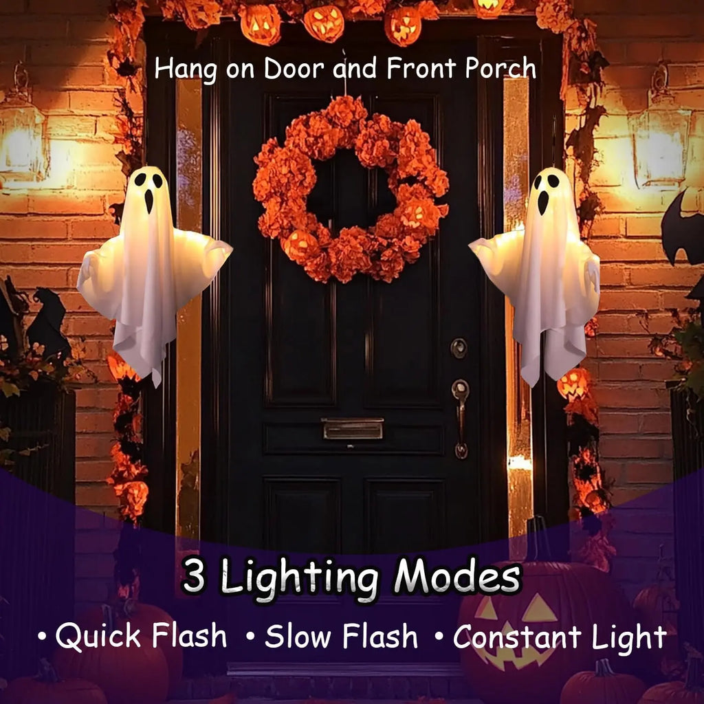 Lifnatty 2-Pack Light-Up Hanging Ghost Halloween Decorations, Battery-Operated Indoor-Outdoor Home Improvement Lanterns for Porch, Haunted House Parties