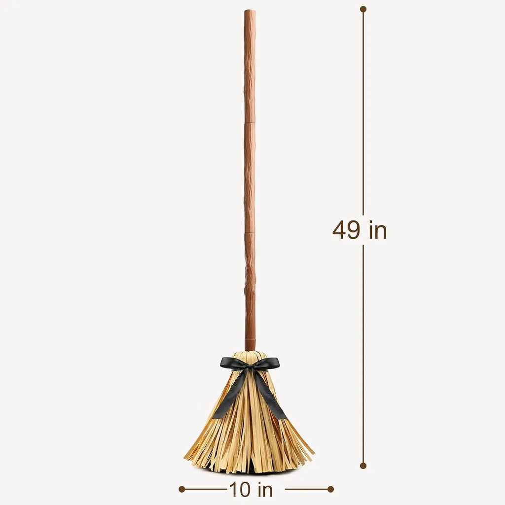 49" Animated Floating Witch Broom Halloween Decoration - Indoor & Outdoor Festive Decor, Touch & Sound Activated, Auto-Avoidance, Spooky & Silent Modes, Durable, Easy Setup, Stable Base for Holiday Displays