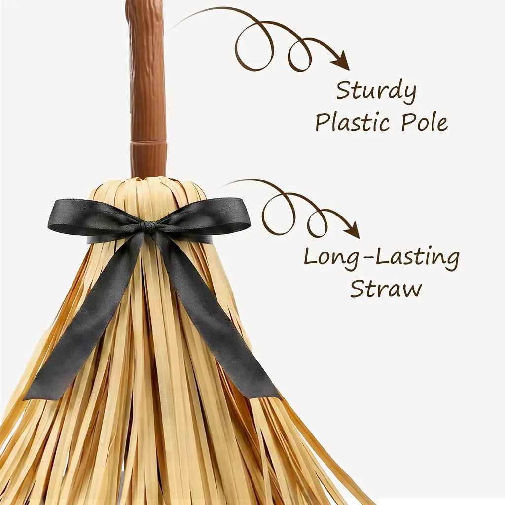 49" Animated Floating Witch Broom Halloween Decoration - Indoor & Outdoor Festive Decor, Touch & Sound Activated, Auto-Avoidance, Spooky & Silent Modes, Durable, Easy Setup, Stable Base for Holiday Displays