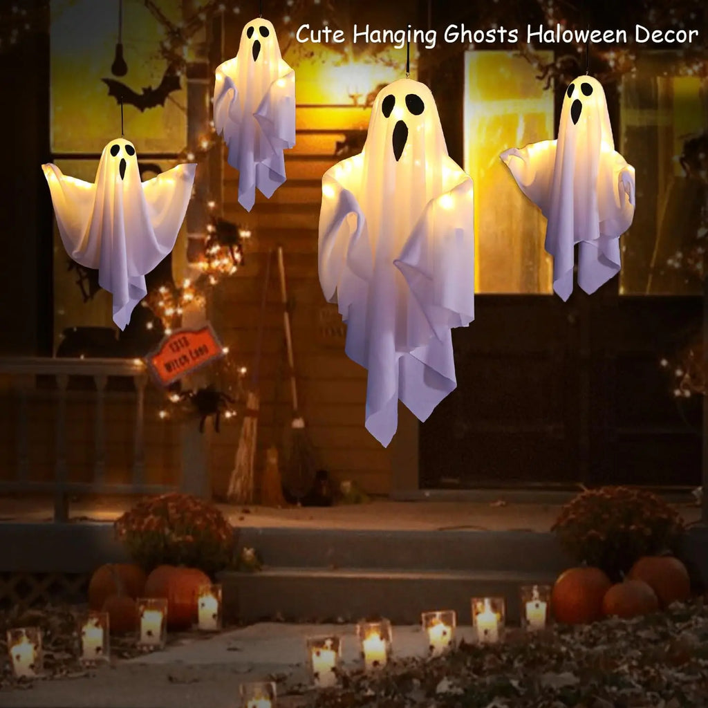 Lifnatty 2-Pack Light-Up Hanging Ghost Halloween Decorations, Battery-Operated Indoor-Outdoor Home Improvement Lanterns for Porch, Haunted House Parties