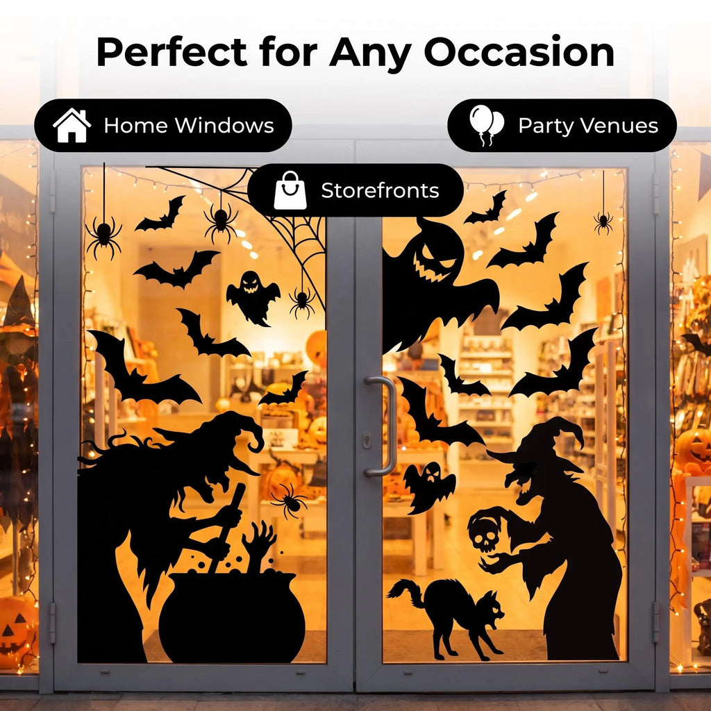 Get Spooky with Our 4-Sheet Halloween Window Clings! Perfect Witch Silhouettes for Your Home Décor and Parties! 🎃👻✨