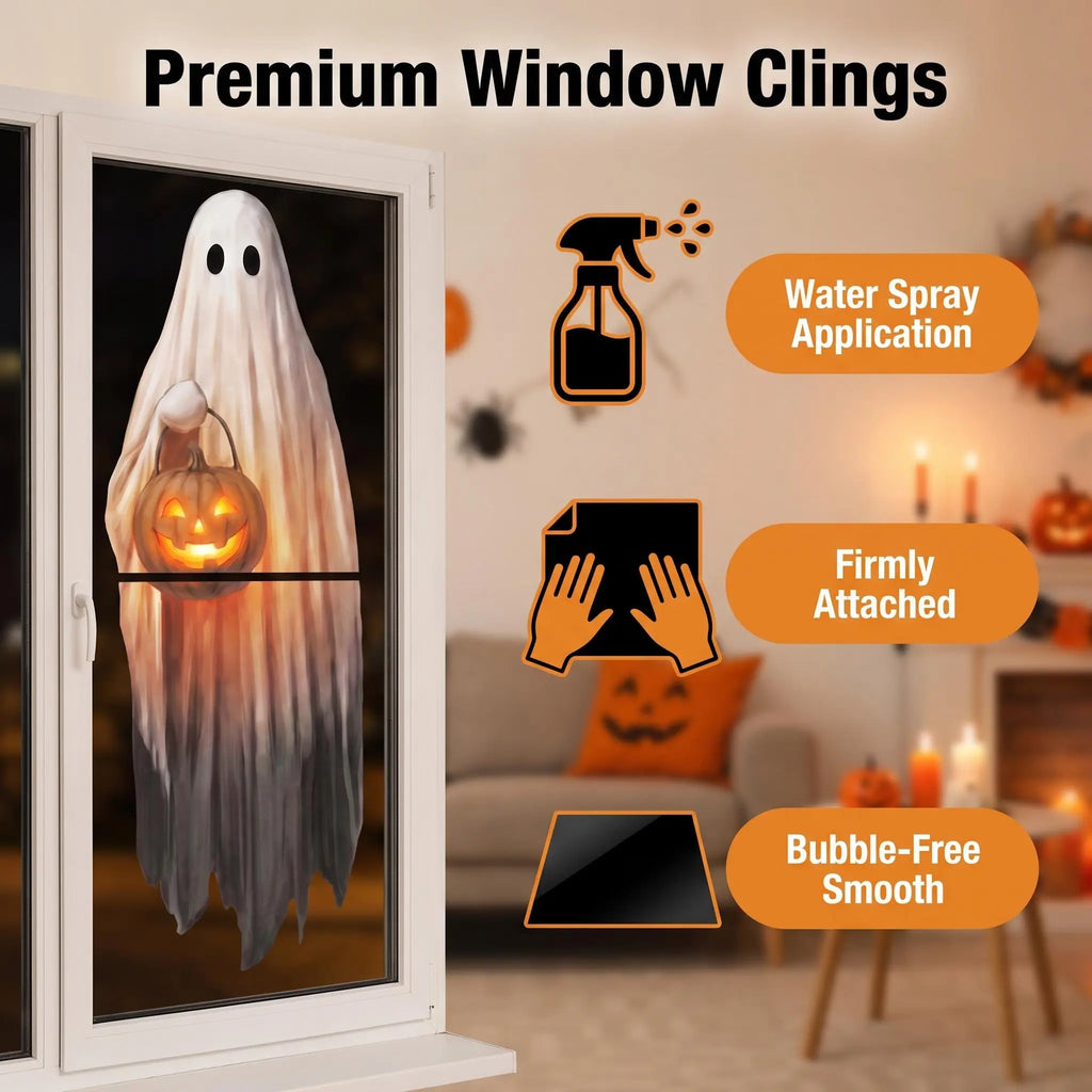 Get Your Spooky On with Our Big Smooth Ghost Window Clings! Perfect for Indoor & Outdoor Halloween Decor! 🎃👻 #HalloweenVibes #SpookySeason