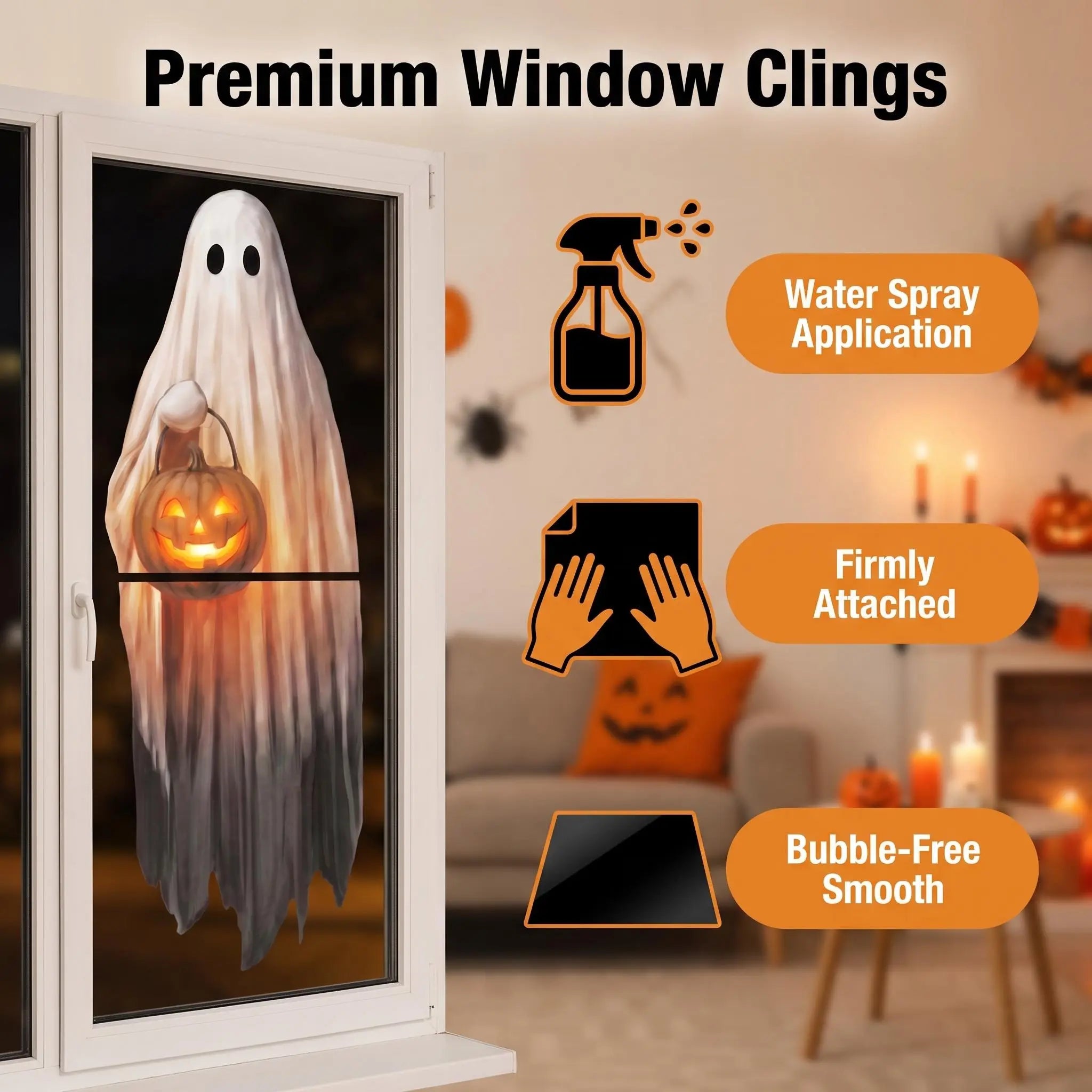 Get Your Spooky On with Our Big Smooth Ghost Window Clings! Perfect for Indoor & Outdoor Halloween Decor! 🎃👻 #HalloweenVibes #SpookySeason