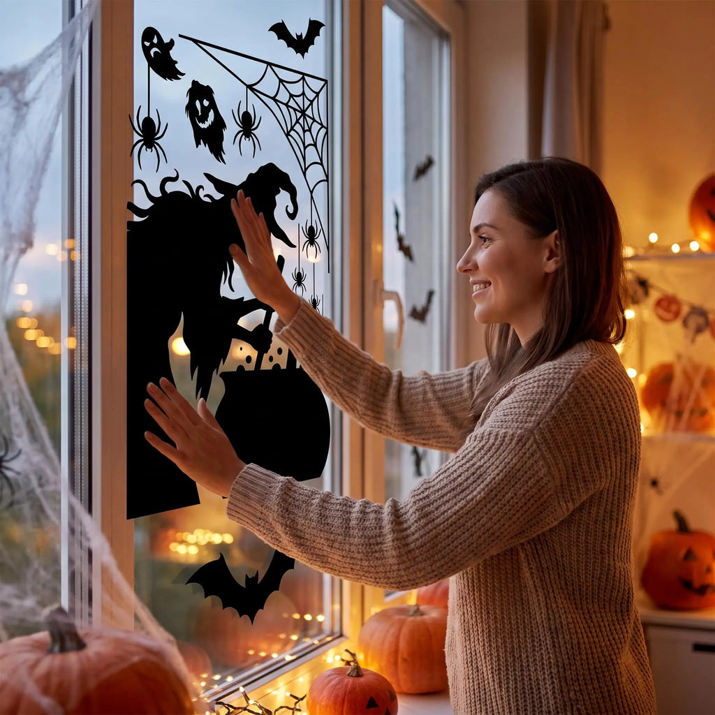 Get Spooky with Our 4-Sheet Halloween Window Clings! Perfect Witch Silhouettes for Your Home Décor and Parties! 🎃👻✨