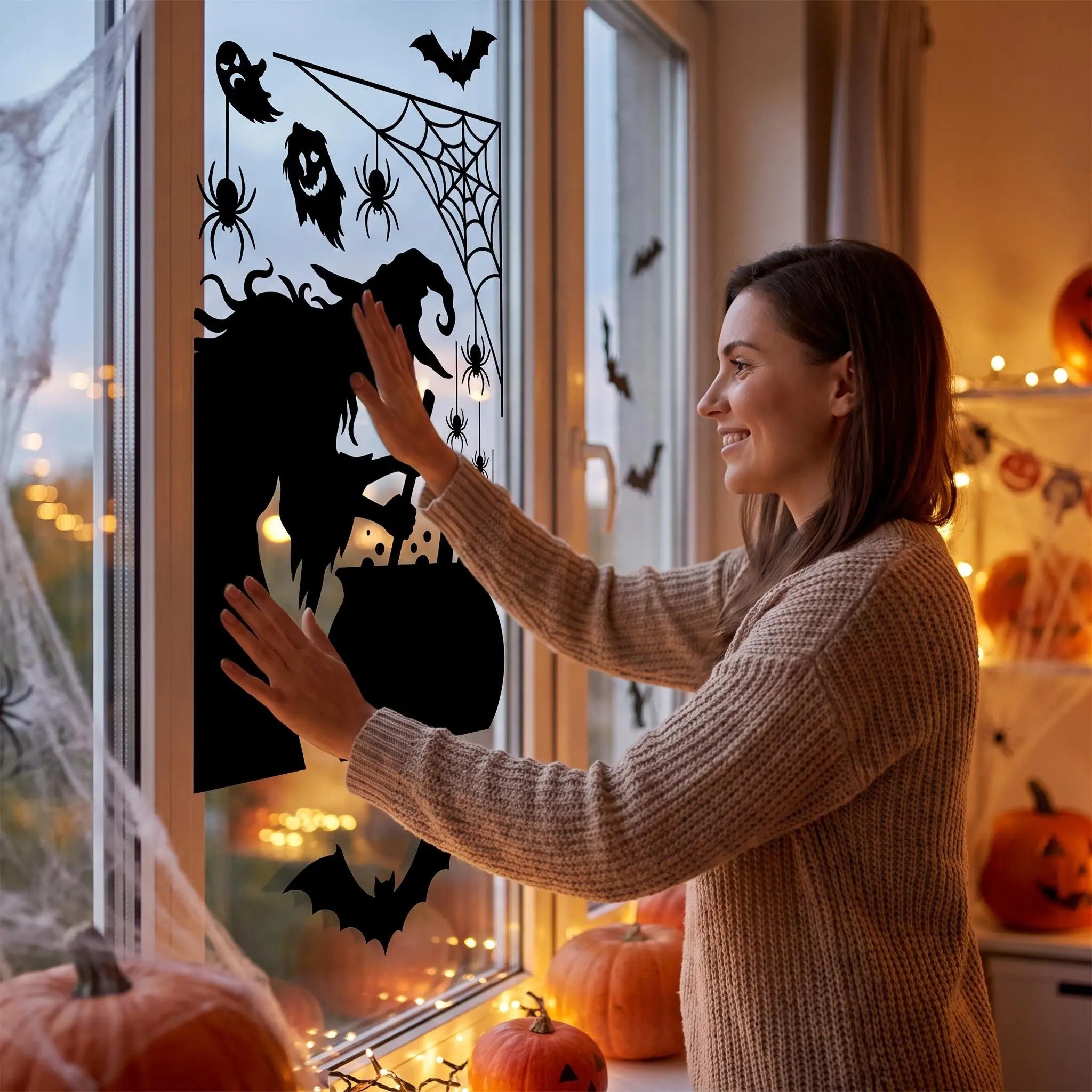 Get Spooky with Our 4-Sheet Halloween Window Clings! Perfect Witch Silhouettes for Your Home Décor and Parties! 🎃👻✨