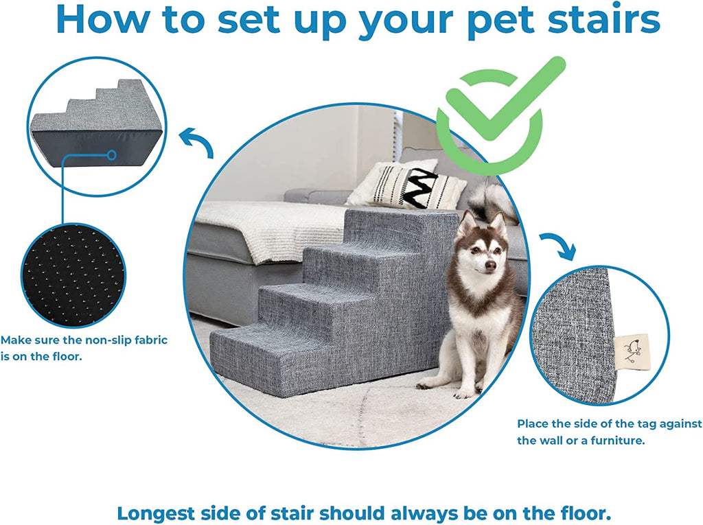 Dog Stairs & Steps - Foam Steps for Small Dogs & Cats, Non-Slip Indoor Balanced Pet Step Support, Dog Ramp, No Assembly, Foldable Stair, 3-Step