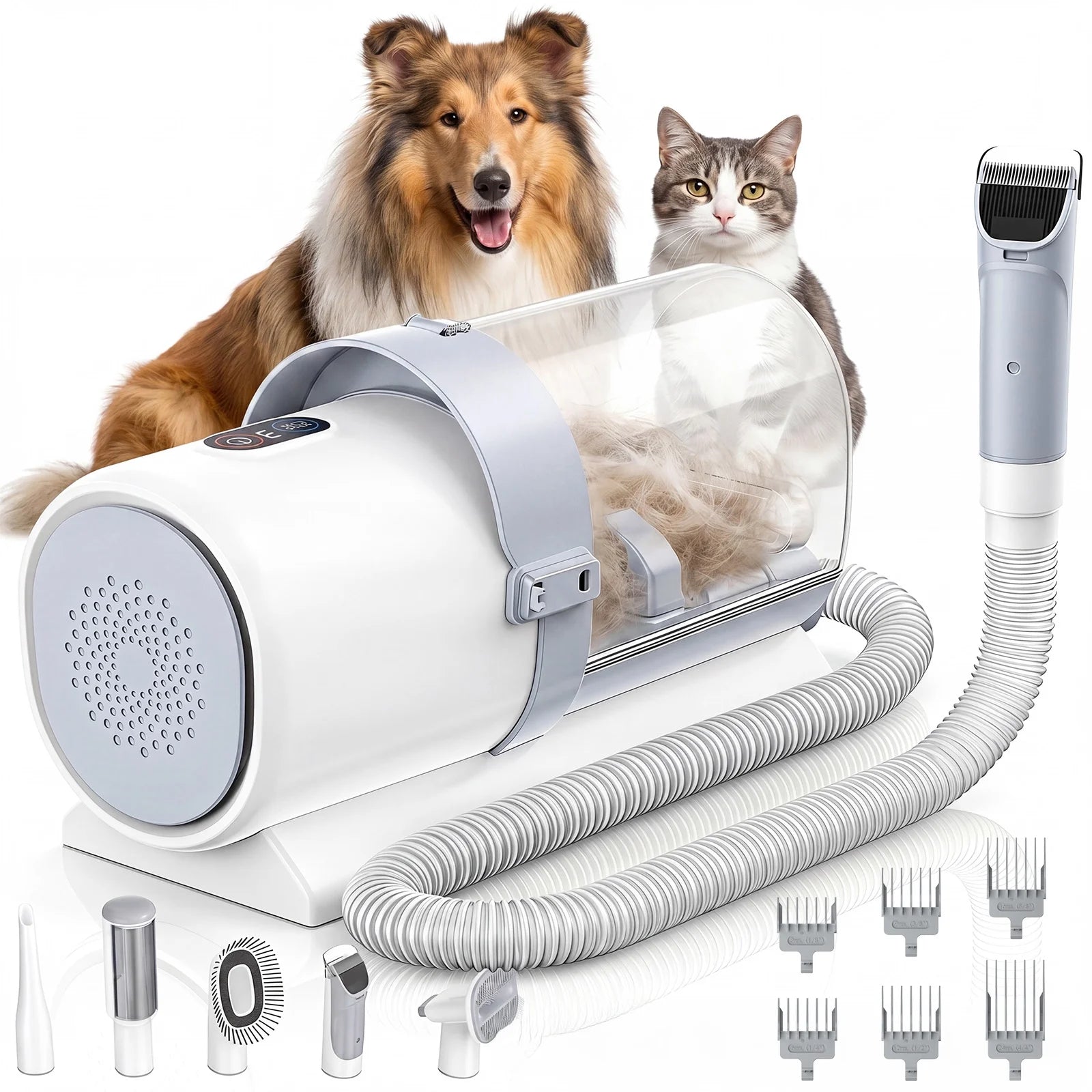 Dog Grooming Kit, 2.5L Pet Hair Grooming Vacuum, 5-In-1 Electric Clippers Cleaning Sets for Dog/Cat/Other Animals, White