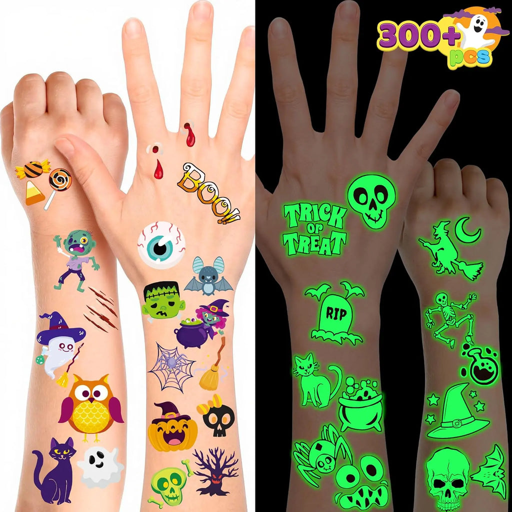 Spook-tacular Fun! 🎃👻 Get 306 Glowing Halloween Tattoos for Kids - Perfect for Trick or Treat Goodie Bags & Party Favors! 🕷️✨