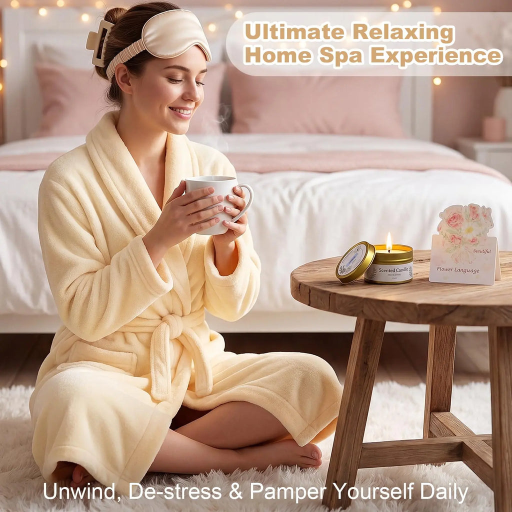 11 Pcs Birthday Gifts for Women Spa Gift Set with Bathrobe Sleep Mask Scented Candle Socks Headband, Pamper Self Care Package for Mom Wife Girlfriend Sister, Mother Day Valentine Baby Shower Get Well Christmas Anniversary Presents