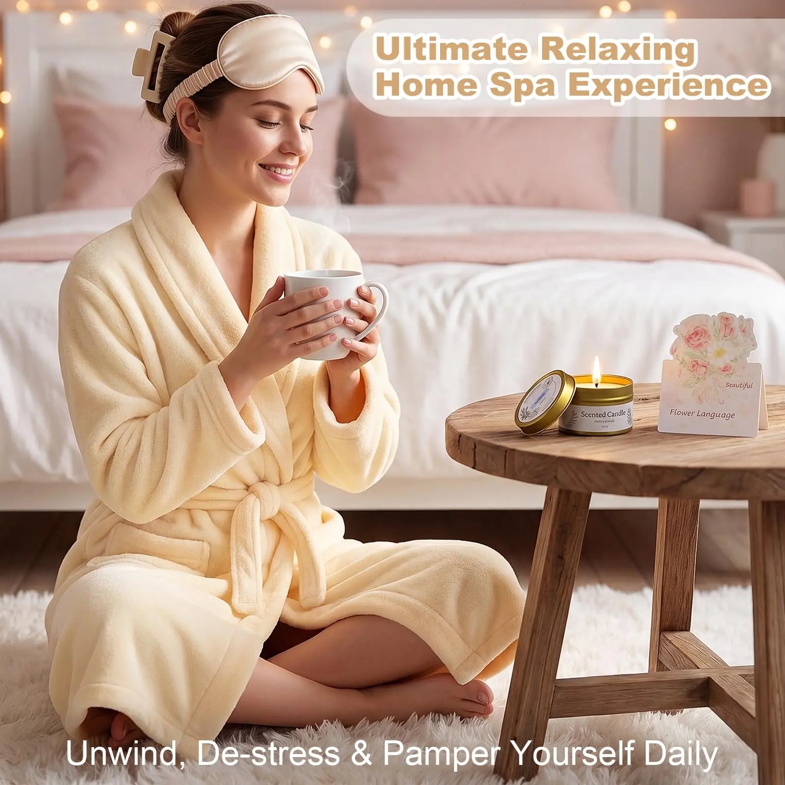 11 Pcs Birthday Gifts for Women Spa Gift Set with Bathrobe Sleep Mask Scented Candle Socks Headband, Pamper Self Care Package for Mom Wife Girlfriend Sister, Mother Day Valentine Baby Shower Get Well Christmas Anniversary Presents