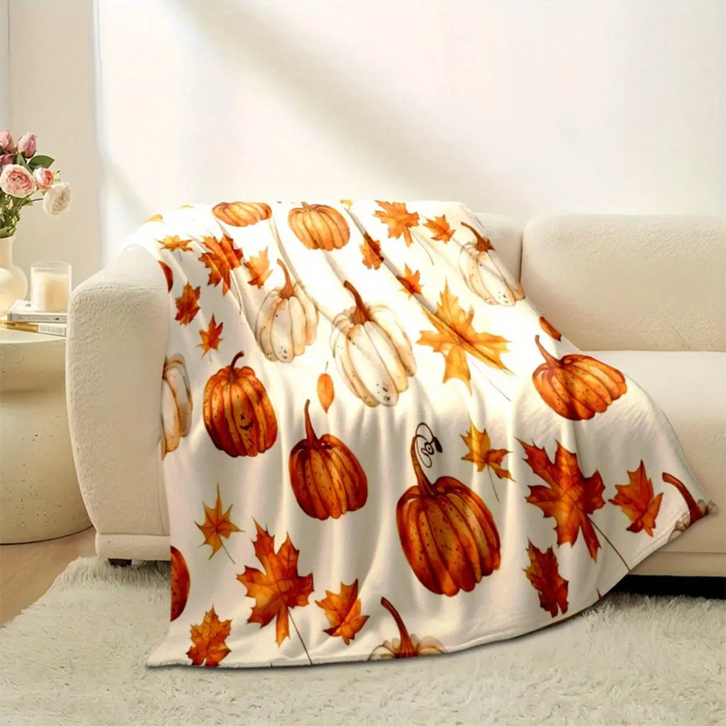 Snuggle Up This Fall with Our Beautiful Watercolor Pumpkin & Maple Leaf Flannel Blanket! The Ultimate Gift for Her! 🍂🎃✨ #FallVibes #CozyHome