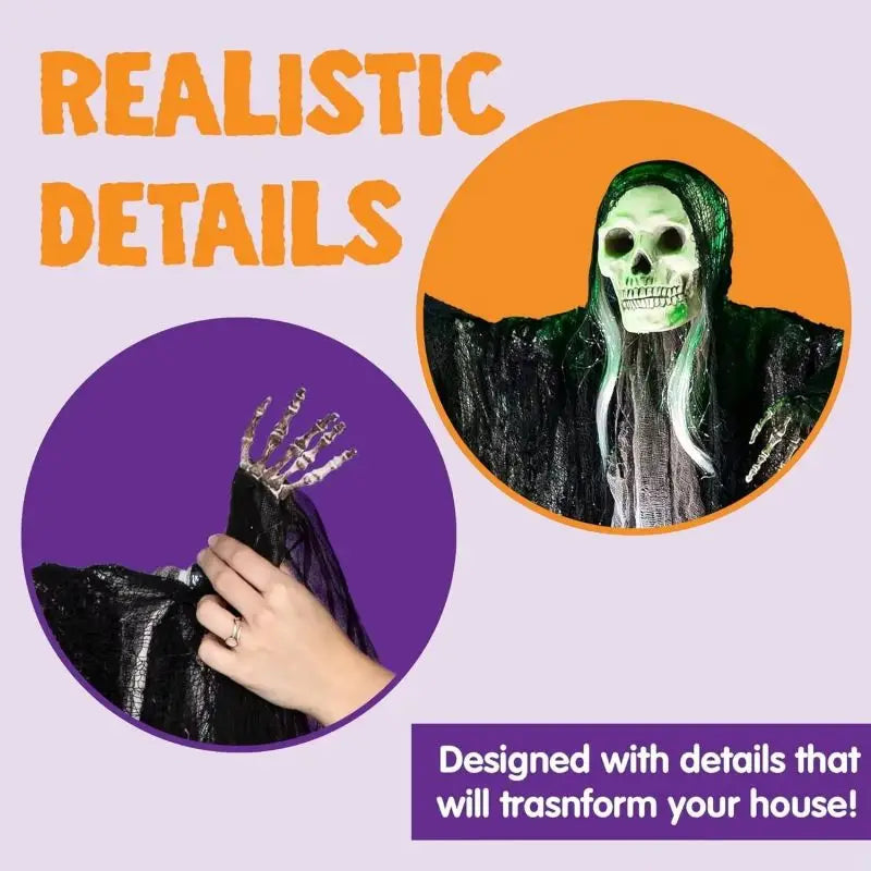 Spook Up Your Halloween with Hanging Skeleton Ghosts & Grim Reapers! 🎃👻 Sound-Controlled, Light-Up Decorations for Your Outdoor Haunt!