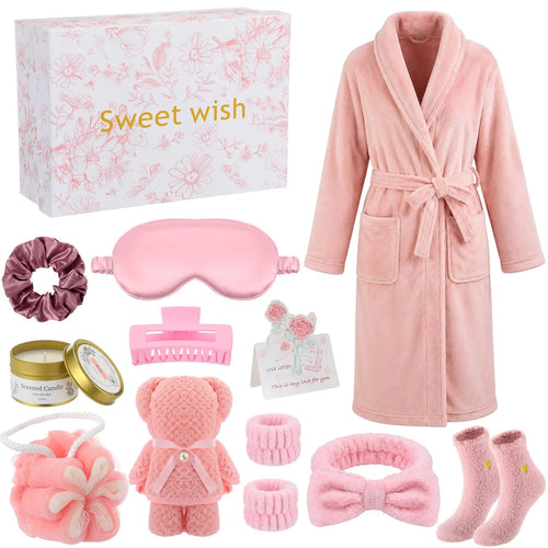11 Pcs Birthday Gifts for Women Spa Gift Set with Bathrobe Sleep Mask Scented Candle Socks Headband, Pamper Self Care Package for Mom Wife Girlfriend Sister, Mother Day Valentine Baby Shower Get Well Christmas Anniversary Presents