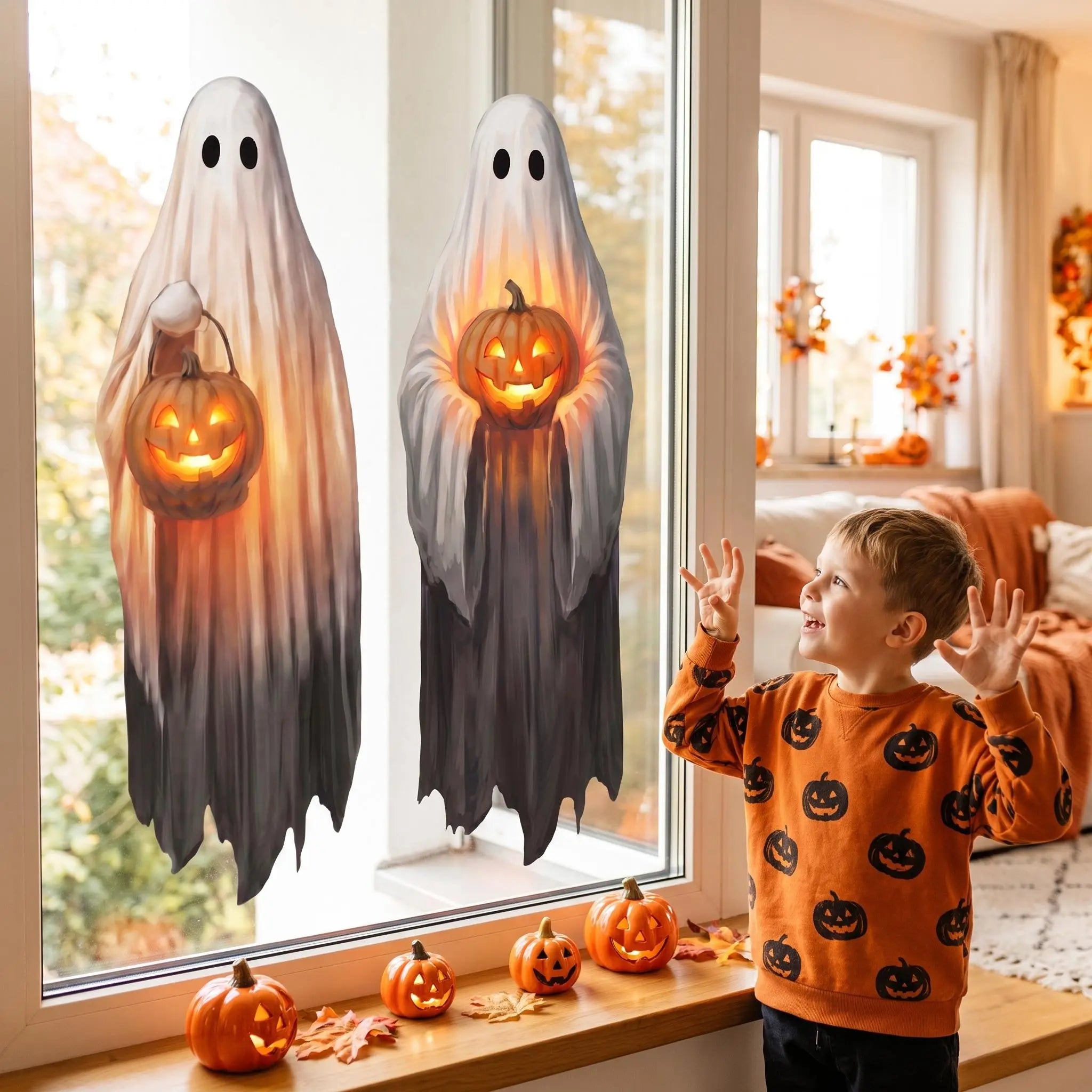 Get Your Spooky On with Our Big Smooth Ghost Window Clings! Perfect for Indoor & Outdoor Halloween Decor! 🎃👻 #HalloweenVibes #SpookySeason