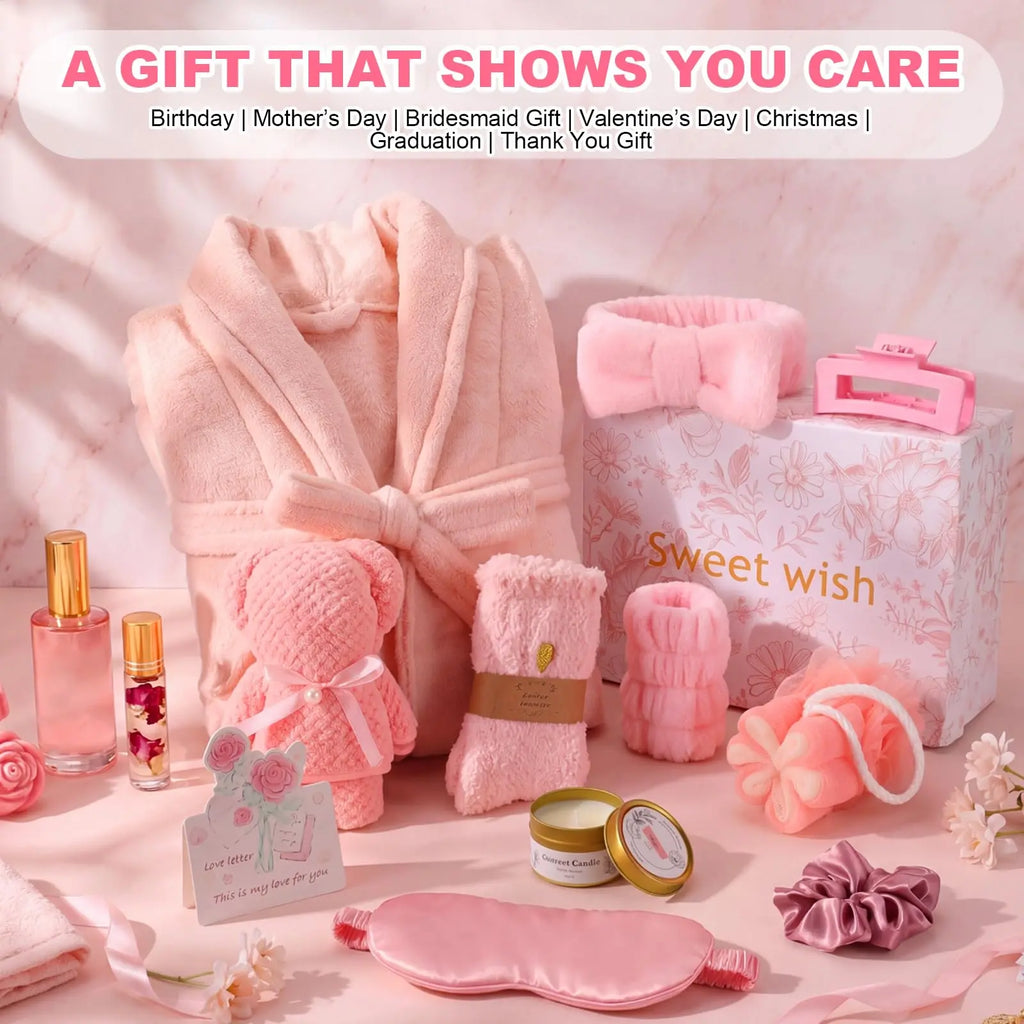 11 Pcs Birthday Gifts for Women Spa Gift Set with Bathrobe Sleep Mask Scented Candle Socks Headband, Pamper Self Care Package for Mom Wife Girlfriend Sister, Mother Day Valentine Baby Shower Get Well Christmas Anniversary Presents