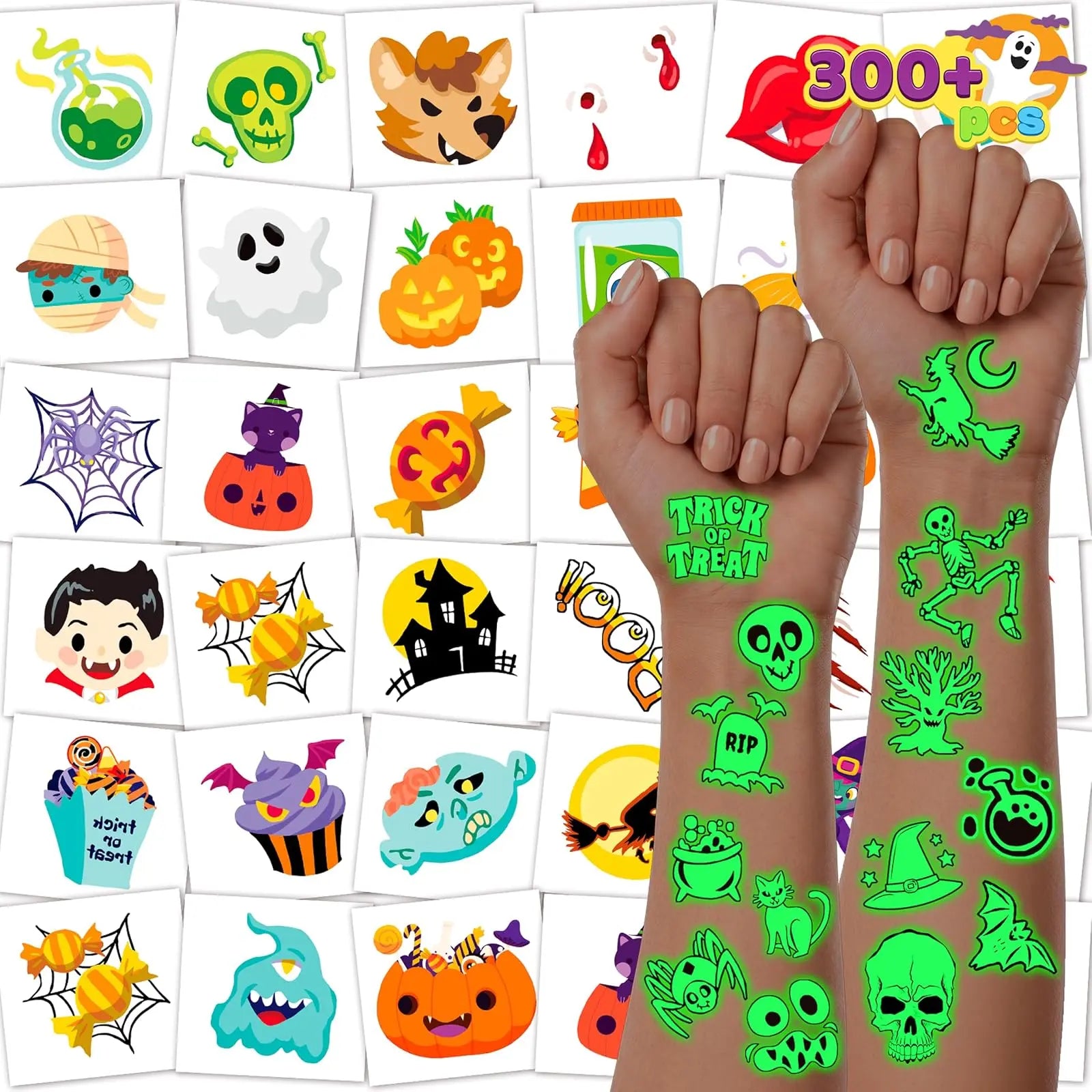 Spook-tacular Fun! 🎃👻 Get 306 Glowing Halloween Tattoos for Kids - Perfect for Trick or Treat Goodie Bags & Party Favors! 🕷️✨