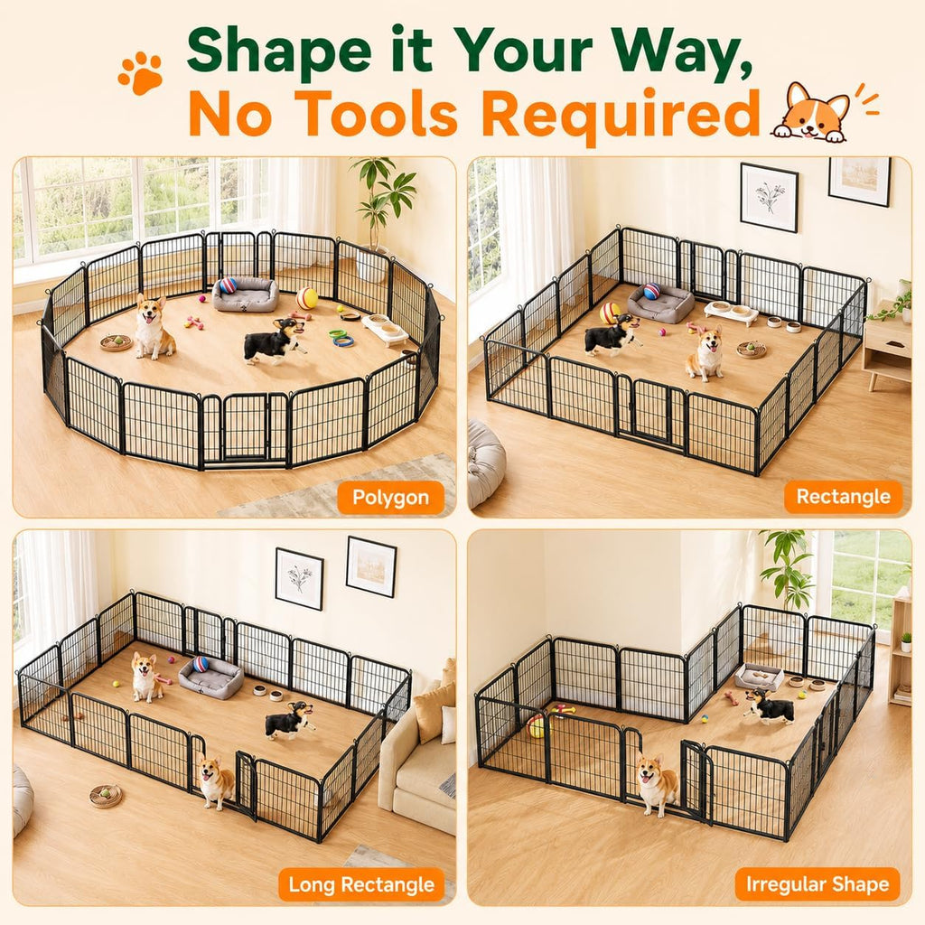 Dog Playpen 24In 16 Panels Pet Fence for Indoor Yard RV Camping