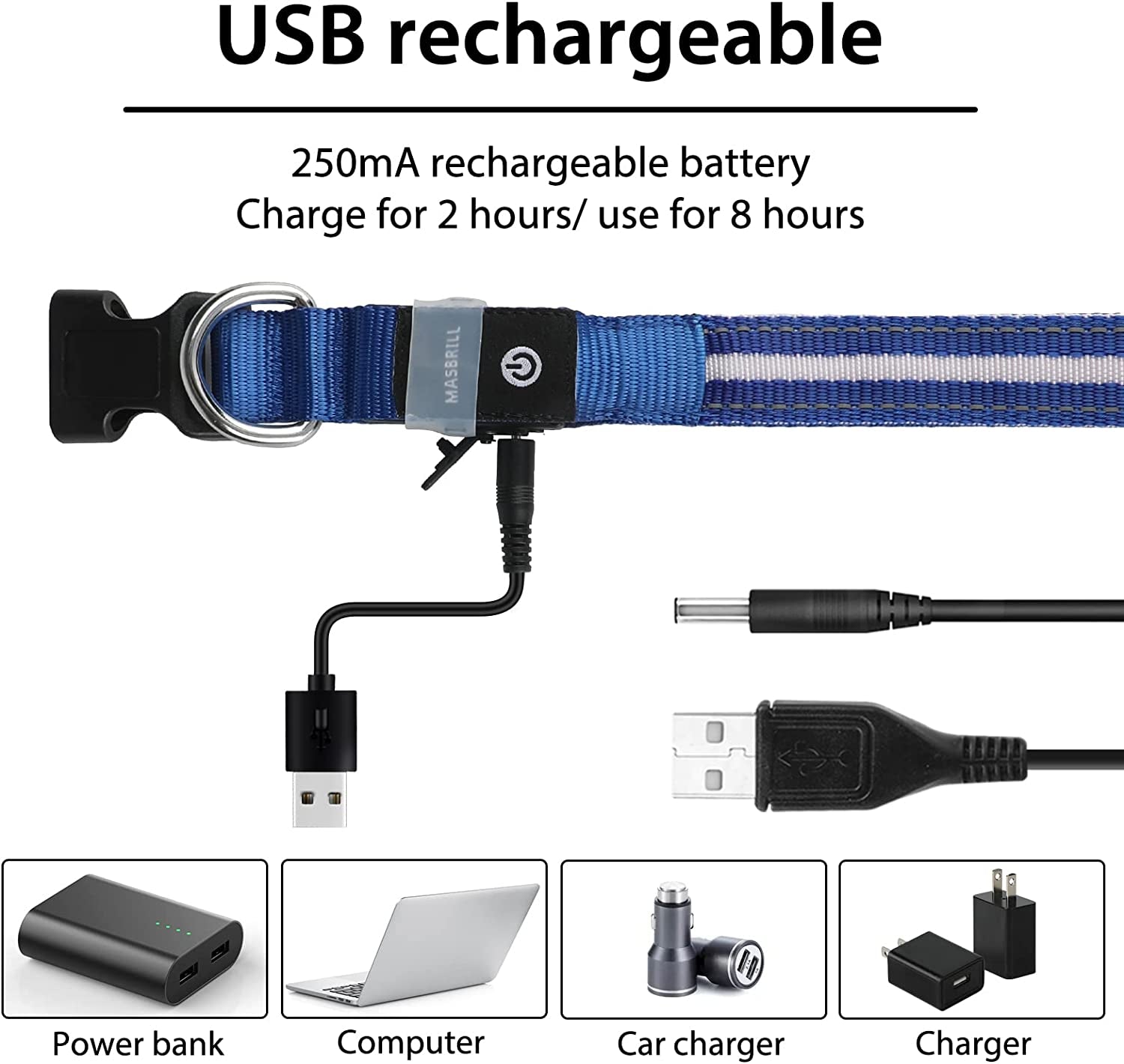 Led Dog Collar - Rechargeable, Water-Resistant, Flashing, Glowing Night Walking Collar