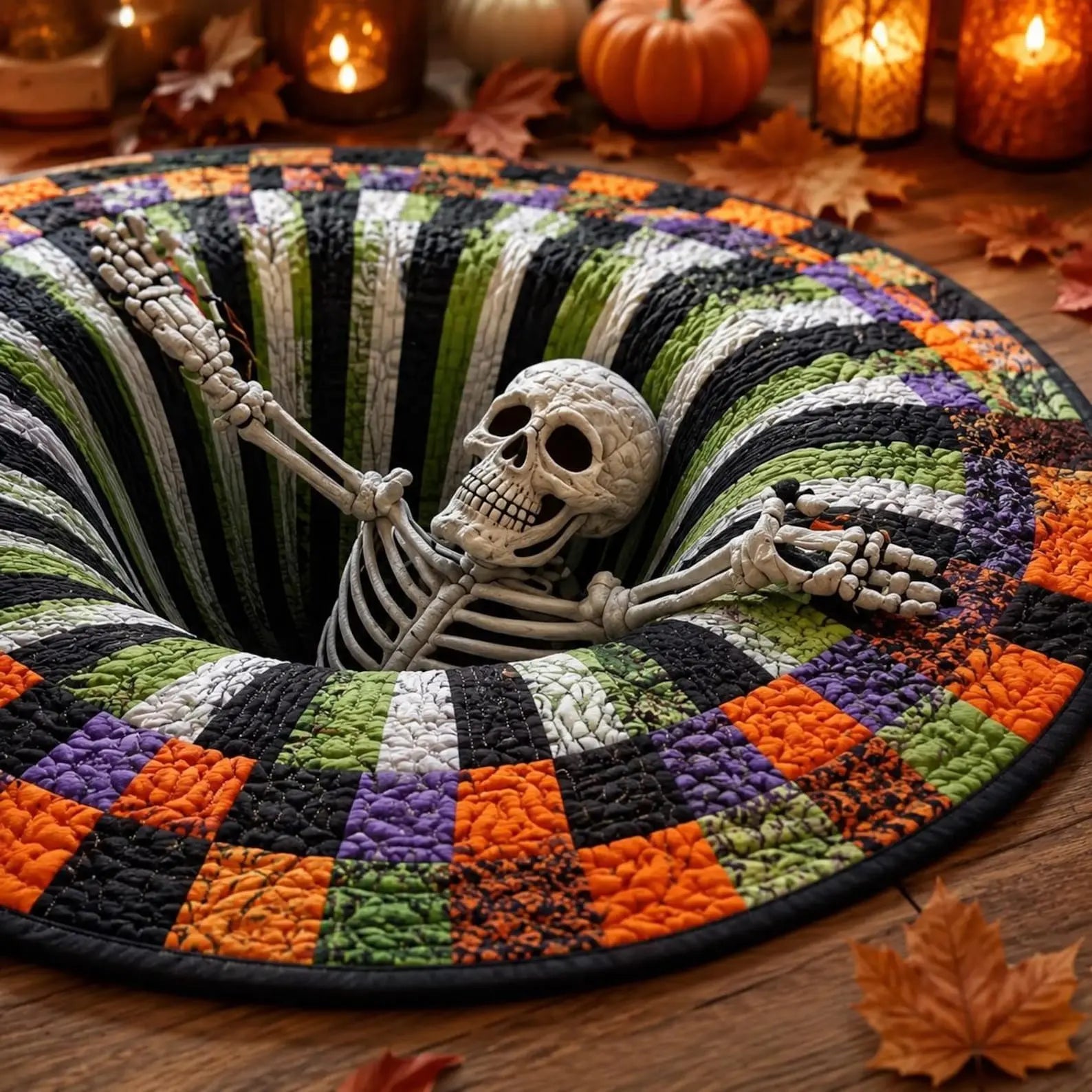 Get Spooky with Our 3D Skeleton Vortex Halloween Rug! Perfect for Your Living Room, Kitchen, or Bathroom! 🎃🕷️✨