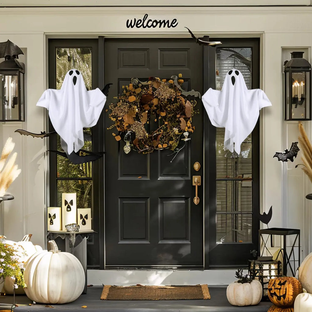 Lifnatty 2-Pack Light-Up Hanging Ghost Halloween Decorations, Battery-Operated Indoor-Outdoor Home Improvement Lanterns for Porch, Haunted House Parties