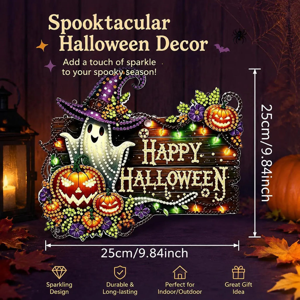 Sparkling Halloween Diamond Art Kits: Create Witch, Black Cat, Ghost, and Pumpkin Suncatchers! Perfect DIY Decor for Kids! 🎃✨