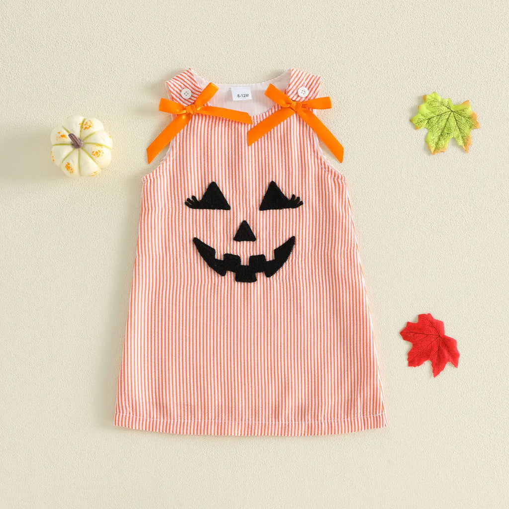 Adorable Halloween Dress for Your Little Princess! 🎃👗 Perfect Striped Pumpkin Style for Toddlers 6M-4T with Cute Bows! 🍂✨