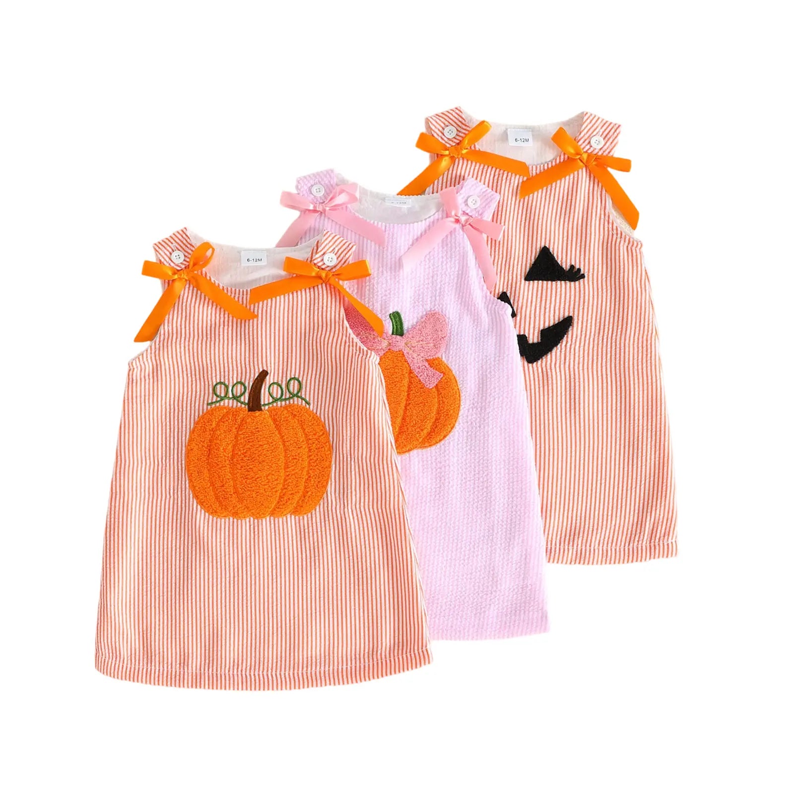Adorable Halloween Dress for Your Little Princess! 🎃👗 Perfect Striped Pumpkin Style for Toddlers 6M-4T with Cute Bows! 🍂✨