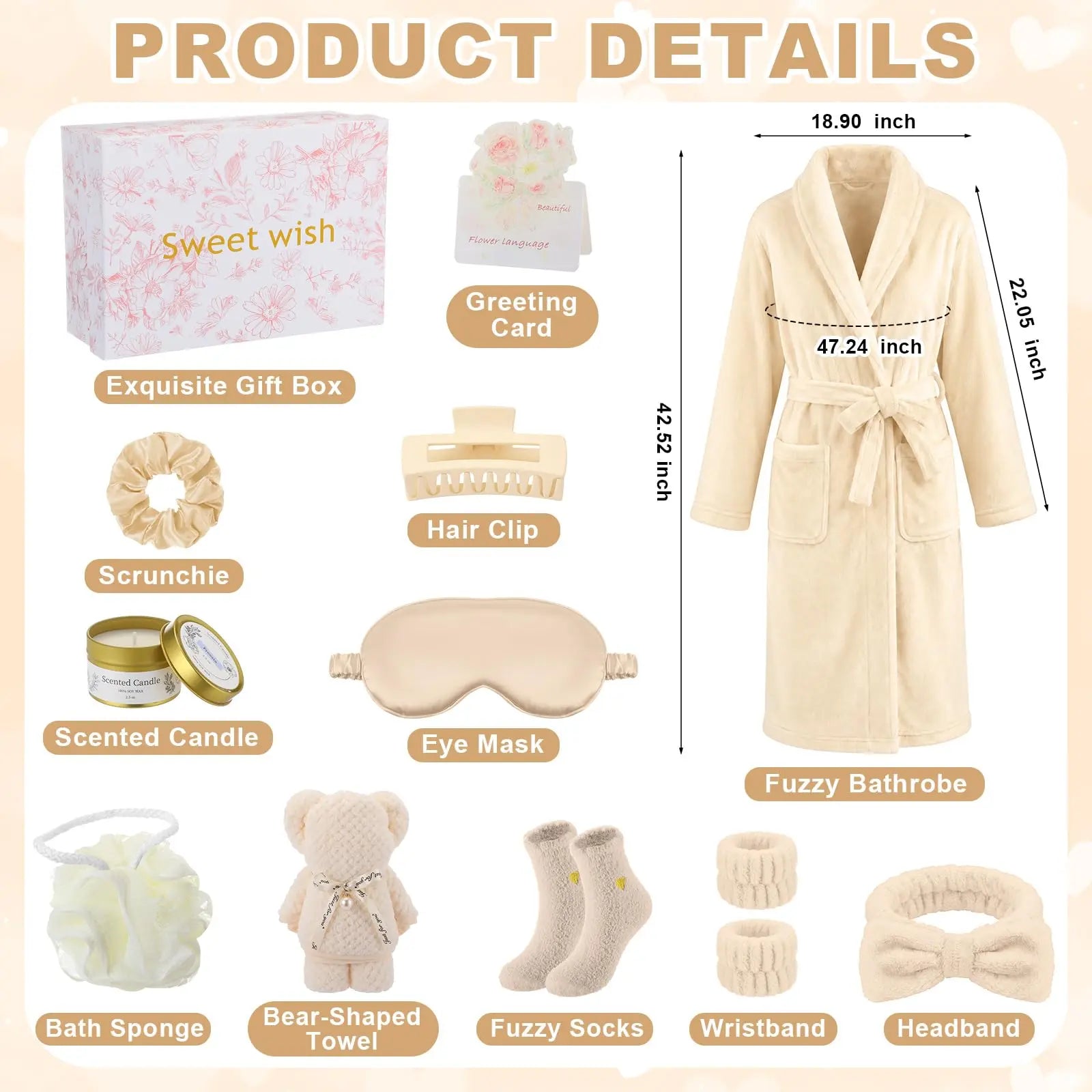 11 Pcs Birthday Gifts for Women Spa Gift Set with Bathrobe Sleep Mask Scented Candle Socks Headband, Pamper Self Care Package for Mom Wife Girlfriend Sister, Mother Day Valentine Baby Shower Get Well Christmas Anniversary Presents