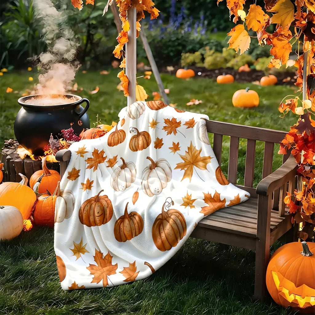 Snuggle Up This Fall with Our Beautiful Watercolor Pumpkin & Maple Leaf Flannel Blanket! The Ultimate Gift for Her! 🍂🎃✨ #FallVibes #CozyHome