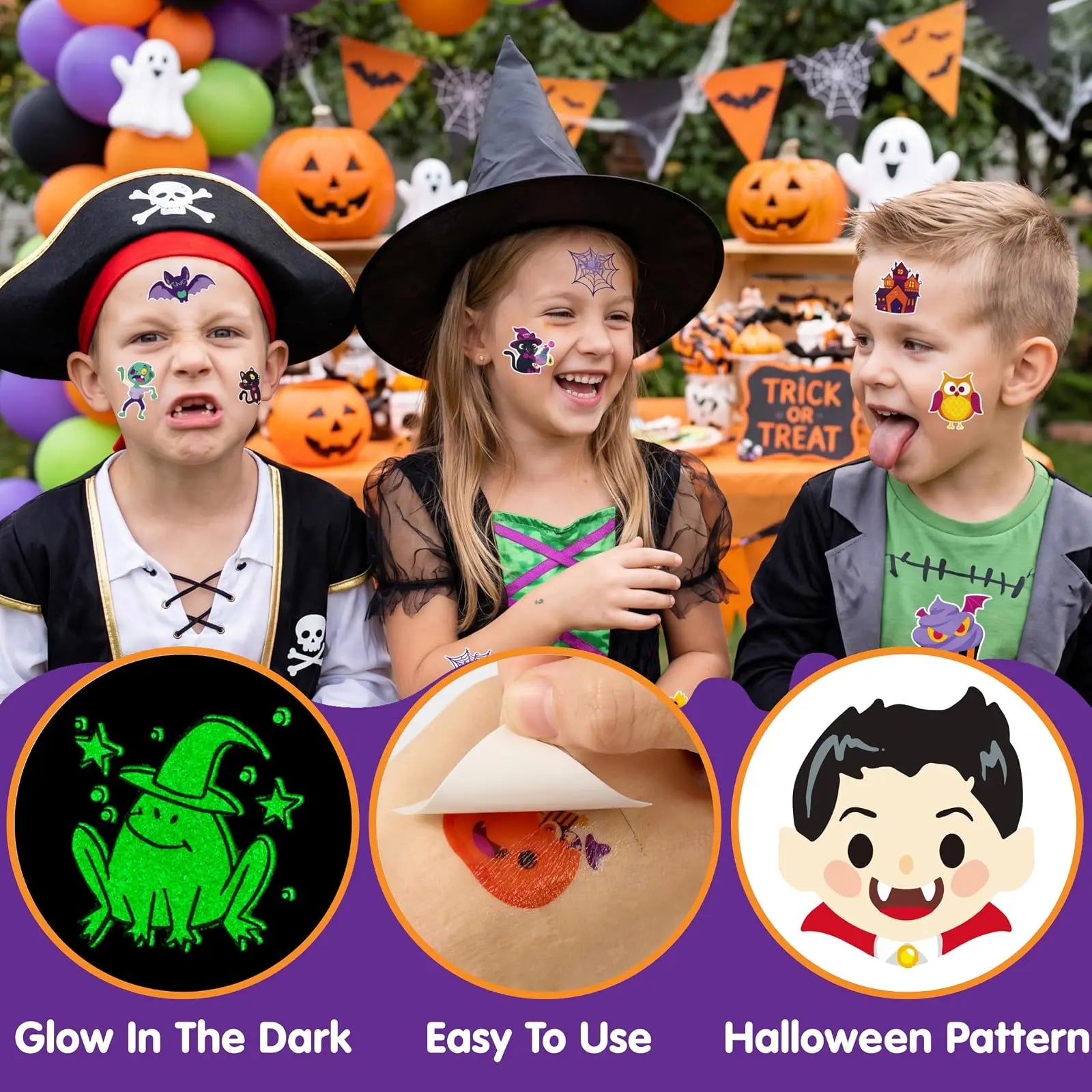 Spook-tacular Fun! 🎃👻 Get 306 Glowing Halloween Tattoos for Kids - Perfect for Trick or Treat Goodie Bags & Party Favors! 🕷️✨