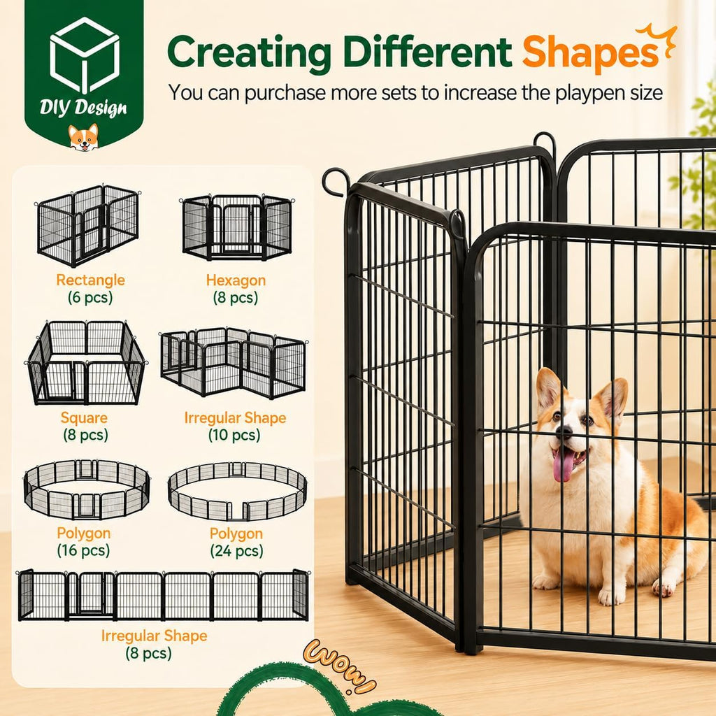 Dog Playpen 24In 16 Panels Pet Fence for Indoor Yard RV Camping