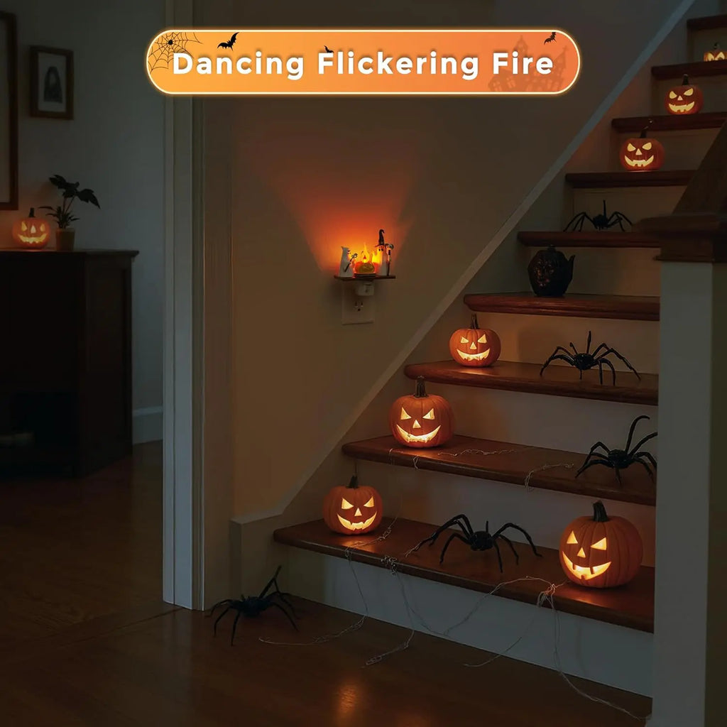 DORESSHOP Halloween Night Light, Ghost Campfire Nightlight Gift, Campfire Flickering Night Lights Plug into Wall, Halloween Decorations for Kids Adults